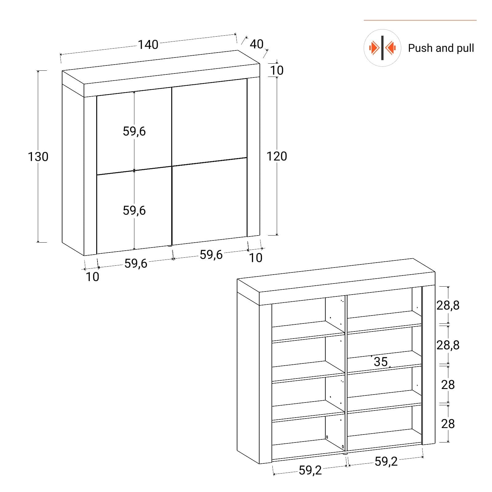 Credenza 140x130h cm con 4 ante antracite opaco e rovere wotan - Kayros