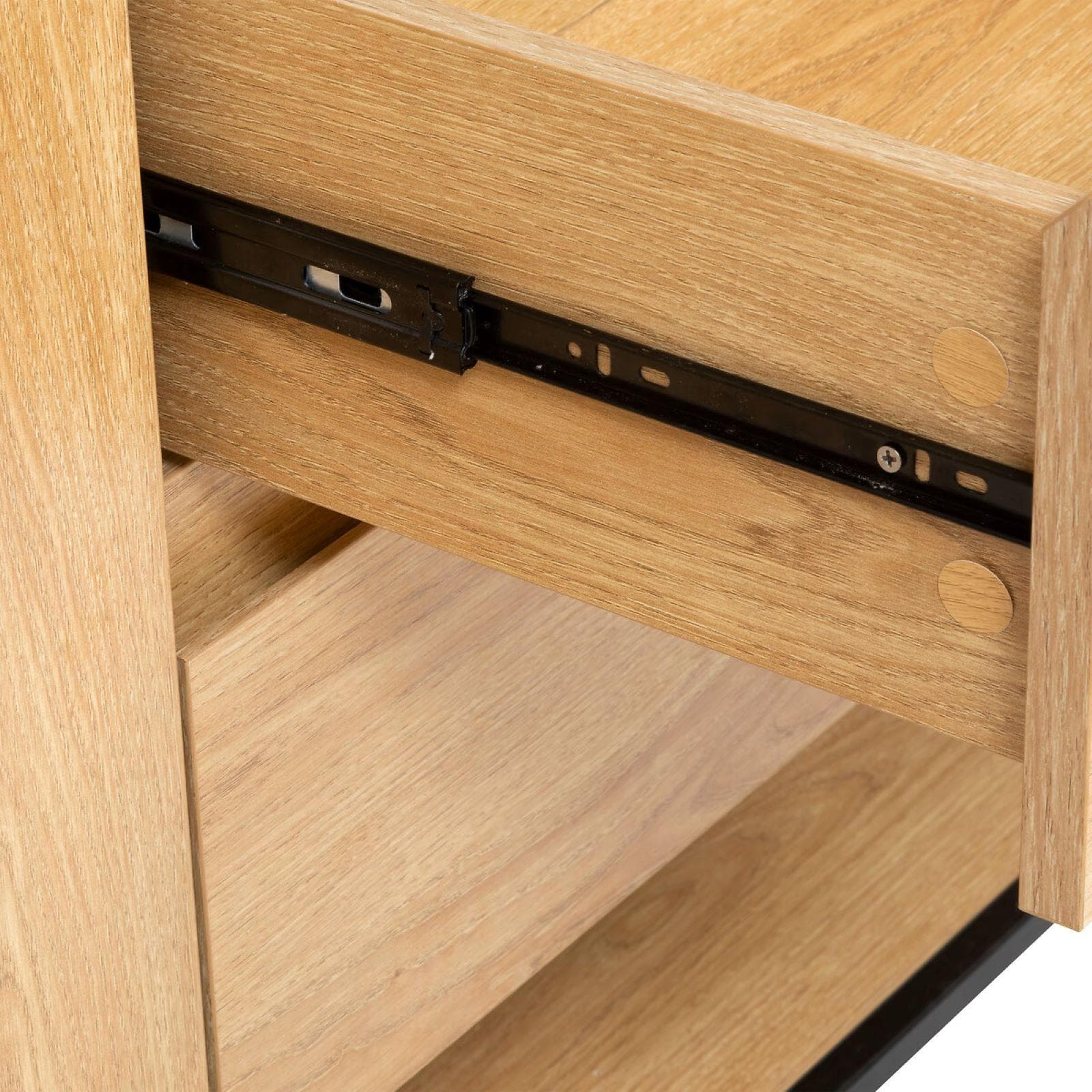 Credenza 140x80h cm in legno e acciaio nero con 2 ante 2 cassetti e top in vetro temperato - Aspen