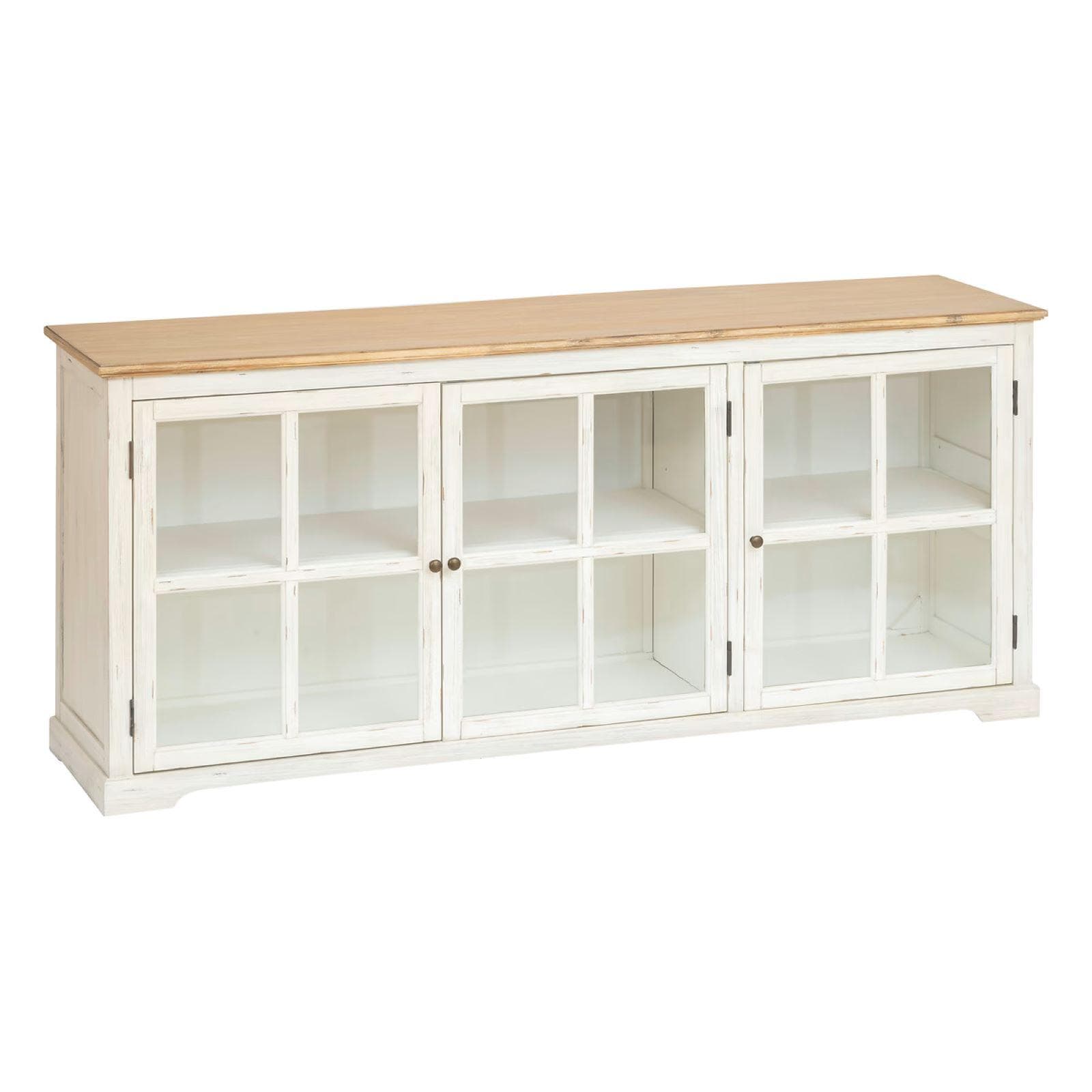 Credenza 180x80h cm in legno di acacia bianco e naturale con 3 ante in vetro - Tennesee