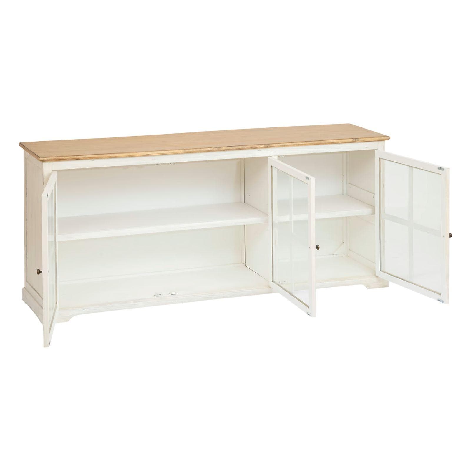 Credenza 180x80h cm in legno di acacia bianco e naturale con 3 ante in vetro - Tennesee
