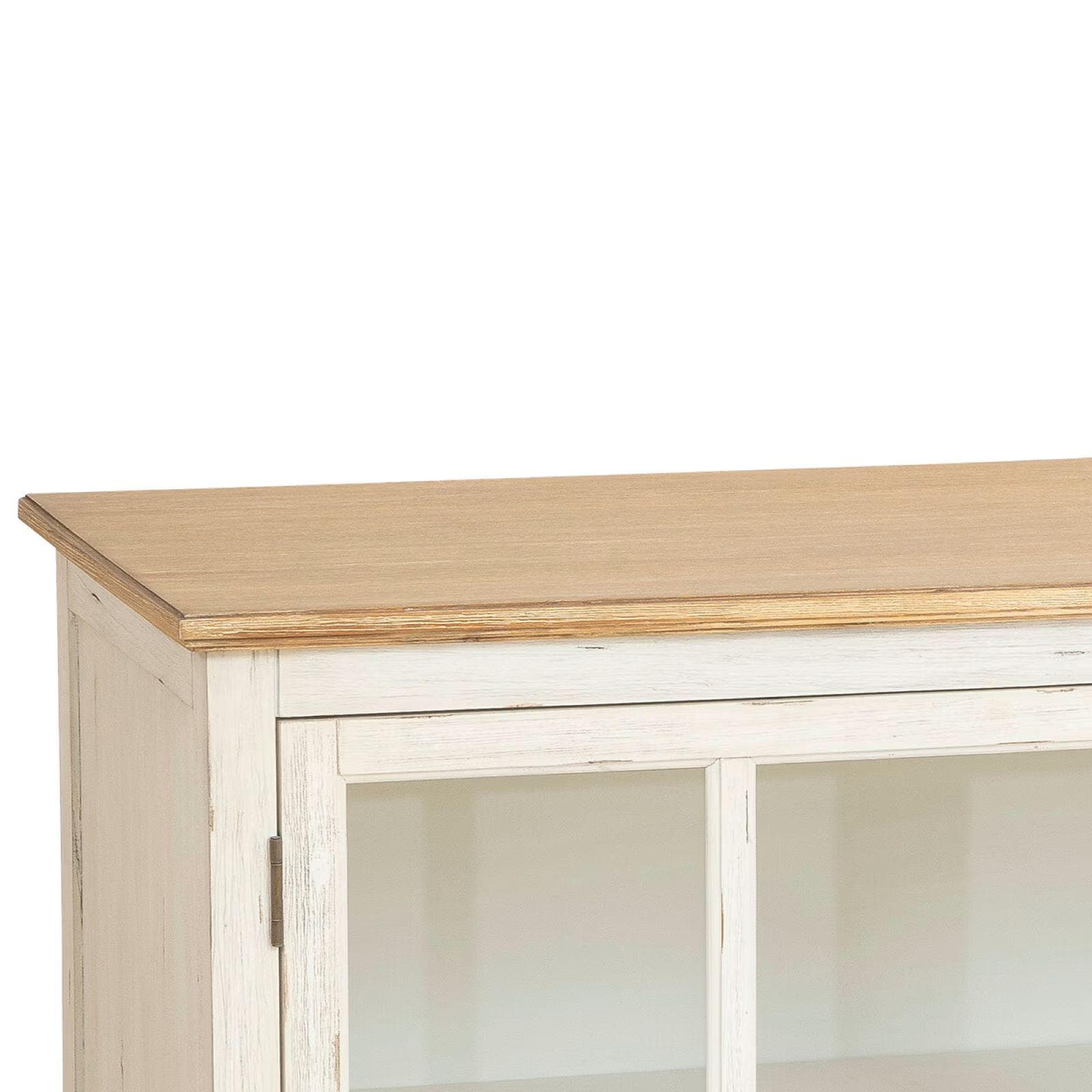 Credenza 180x80h cm in legno di acacia bianco e naturale con 3 ante in vetro - Tennesee
