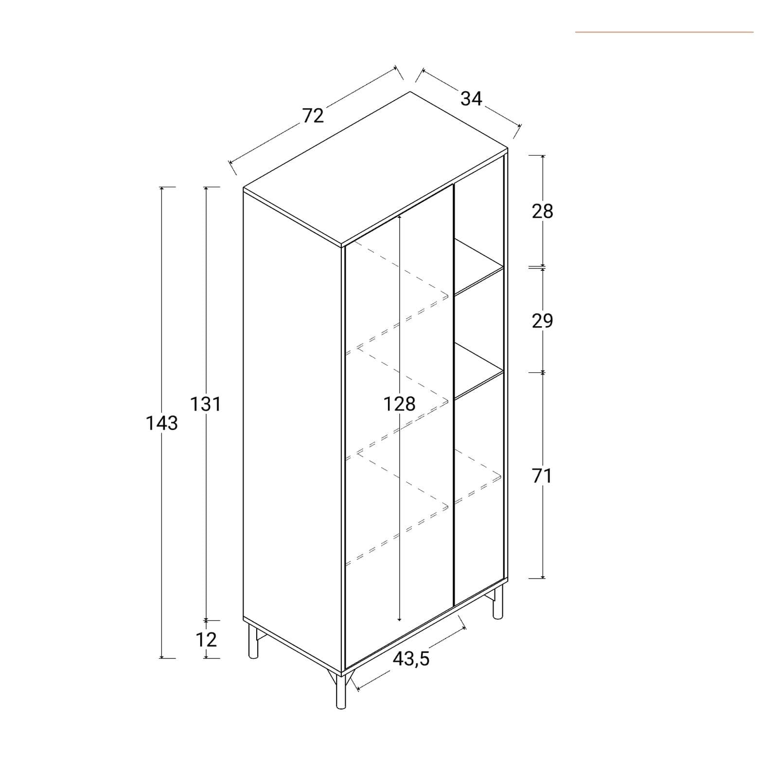 Credenza 72x144h cm effetto quercia austria e antracite con 2 ante e vani a giorno - Luky