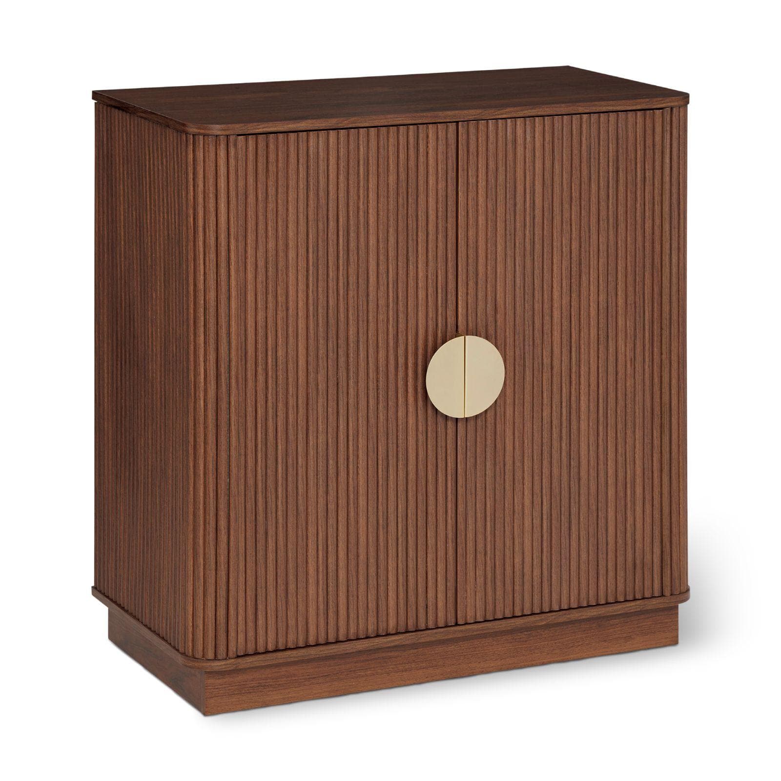 Credenza 80x85h cm in legno effetto noce cannettato e oro con 2 ante - Yuna