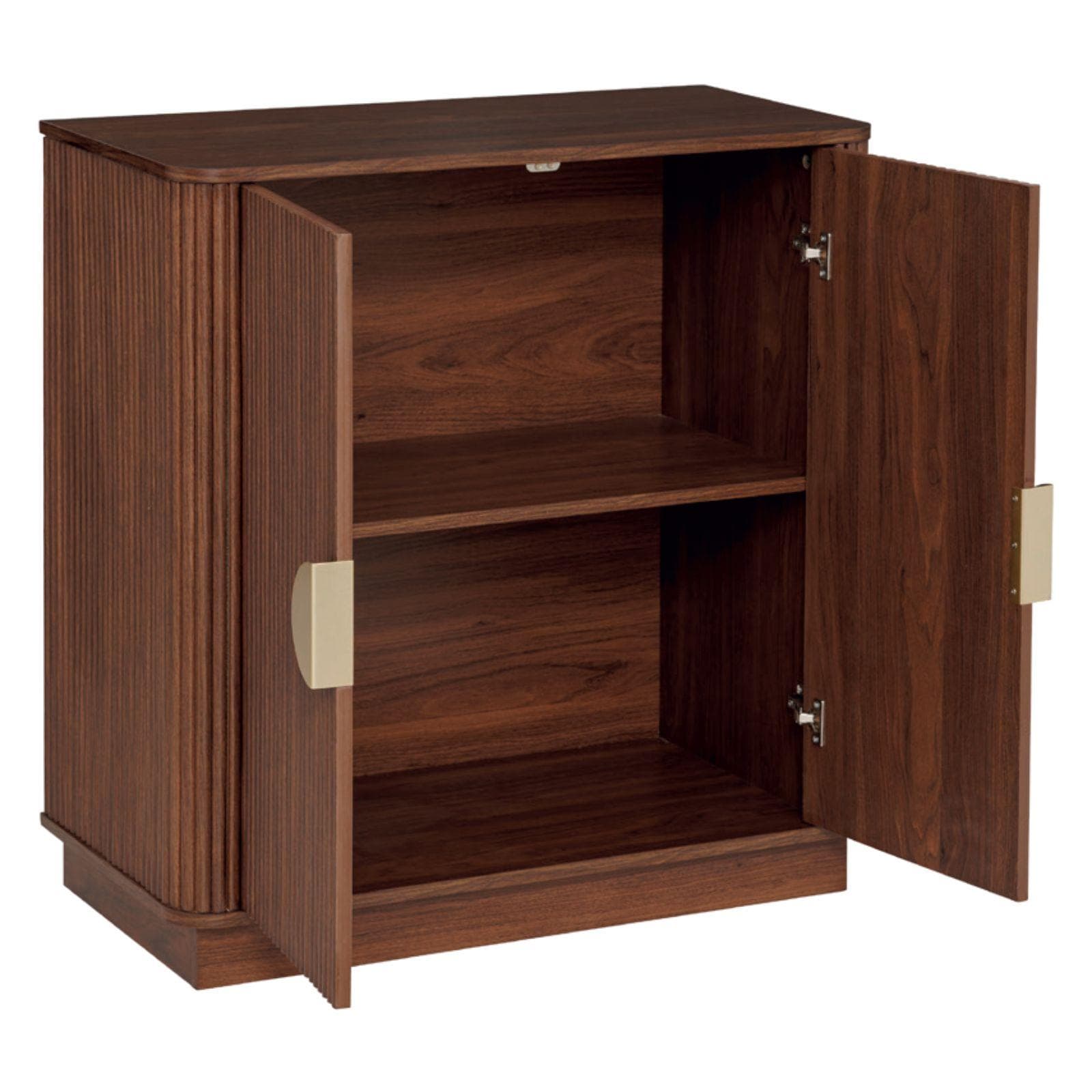 Credenza 80x85h cm in legno effetto noce cannettato e oro con 2 ante - Yuna