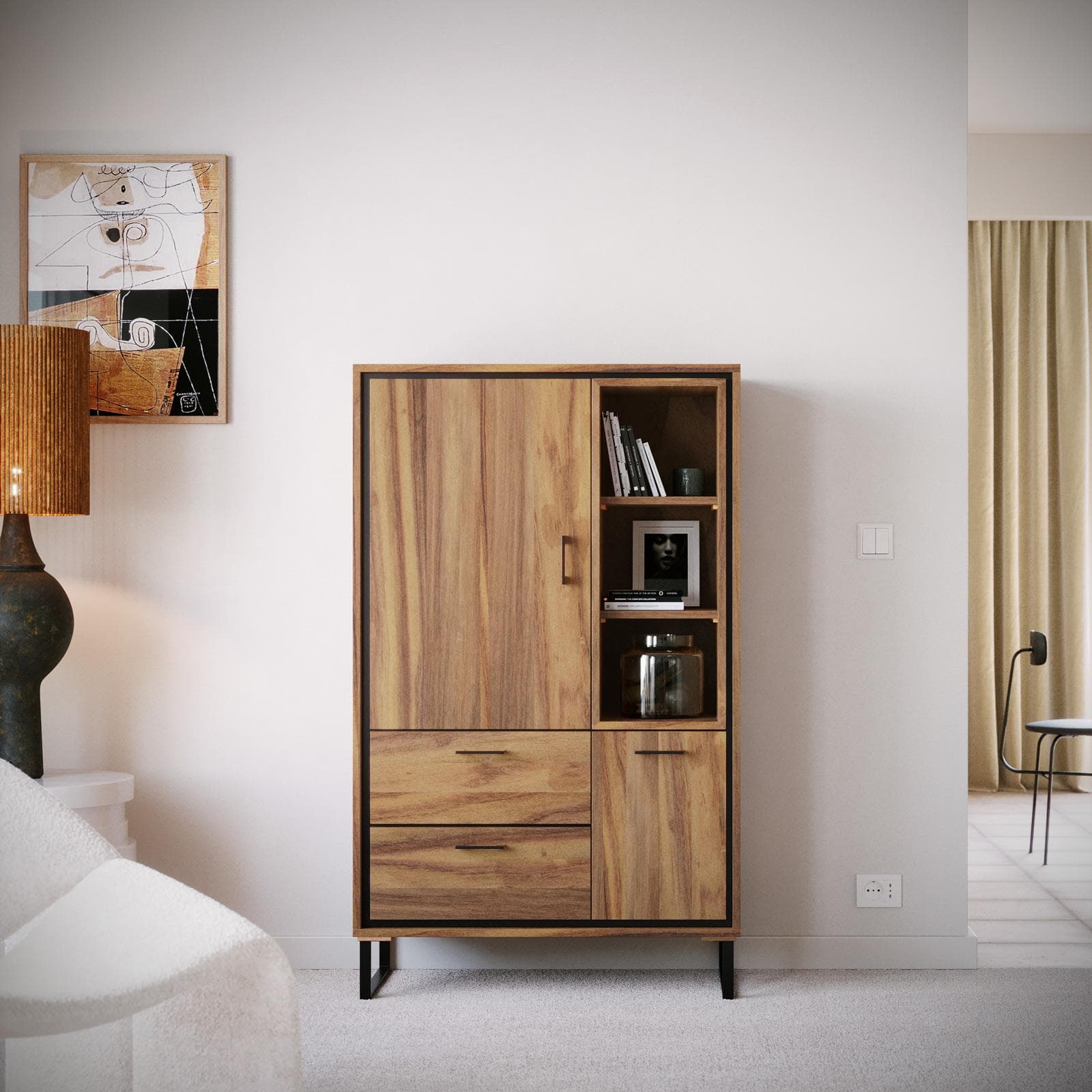 Credenza 88x145h cm in legno di acacia con due ante e due cassetti - Candra