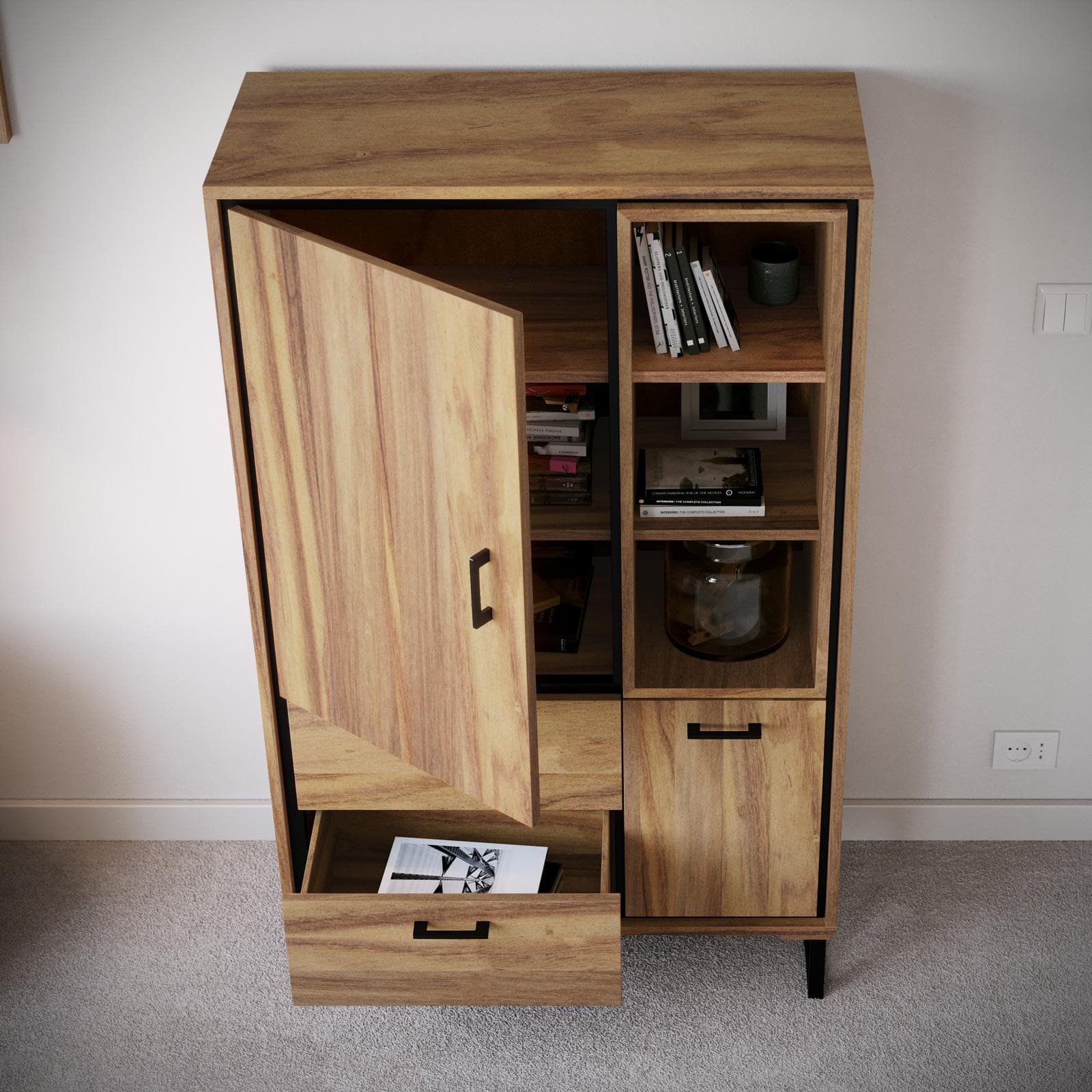 Credenza 88x145h cm in legno di acacia con due ante e due cassetti - Candra