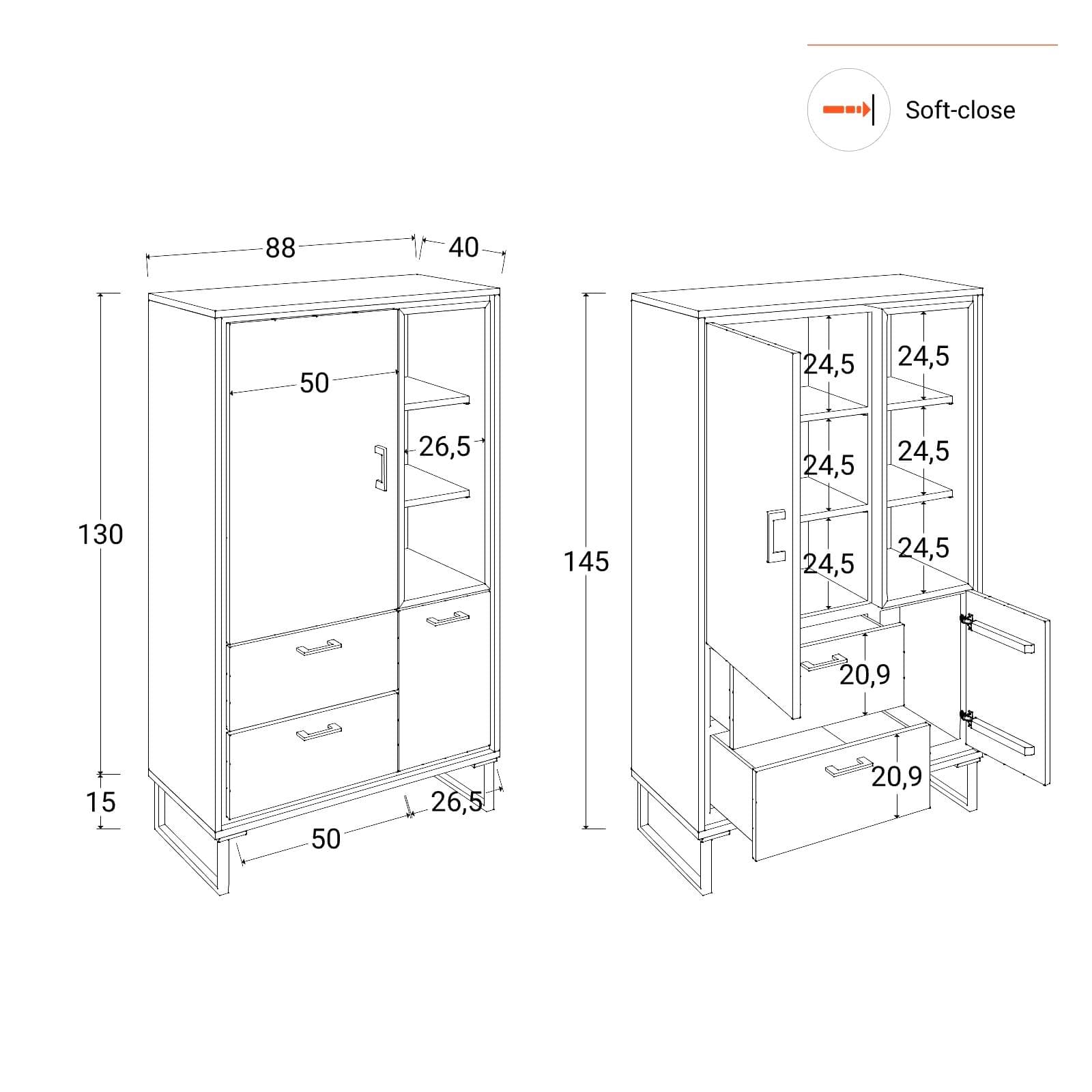 Credenza 88x145h cm in legno di acacia con due ante e due cassetti - Candra