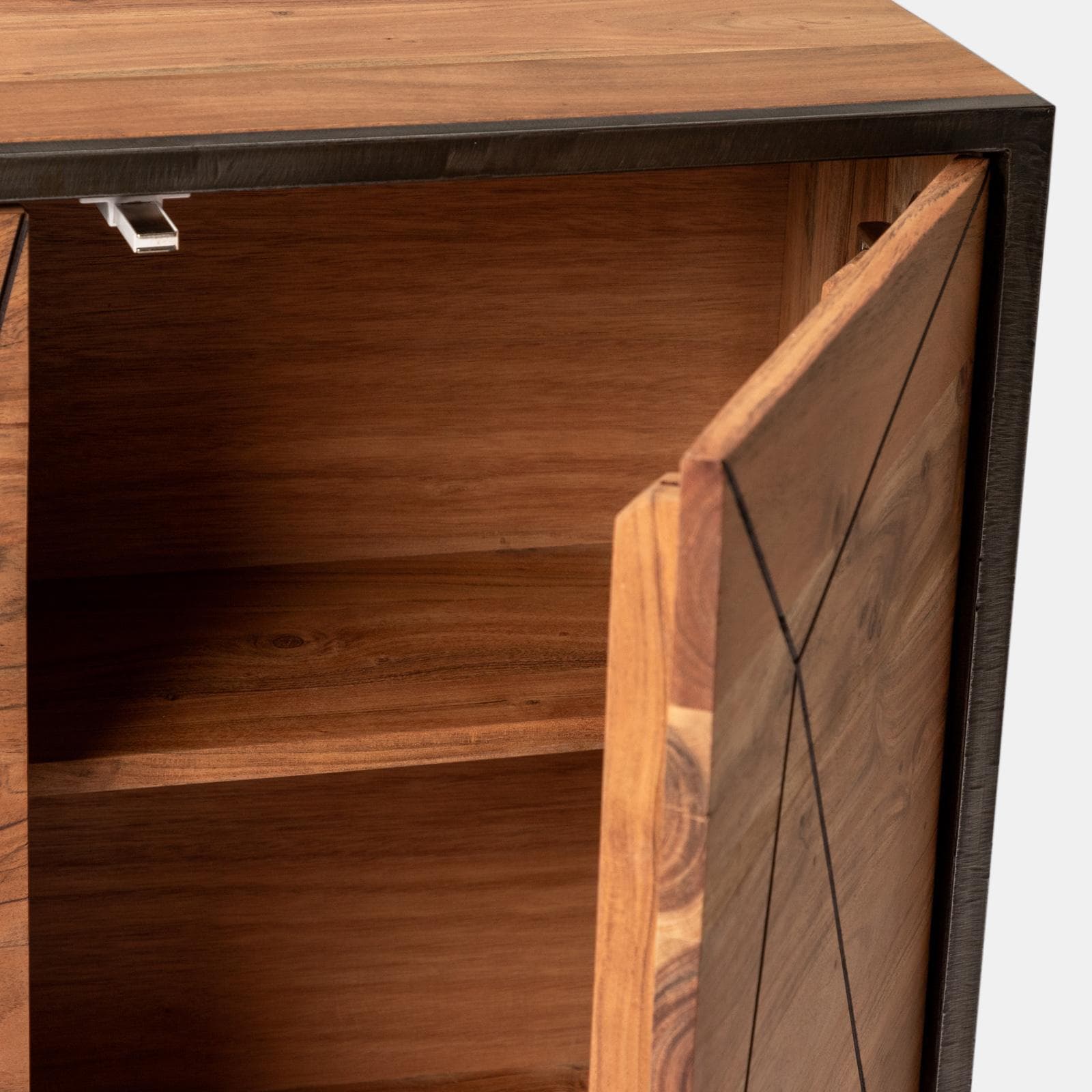 Credenza 88x76h cm in legno di acacia e metallo nero con 2 ante - Freia Acacia
