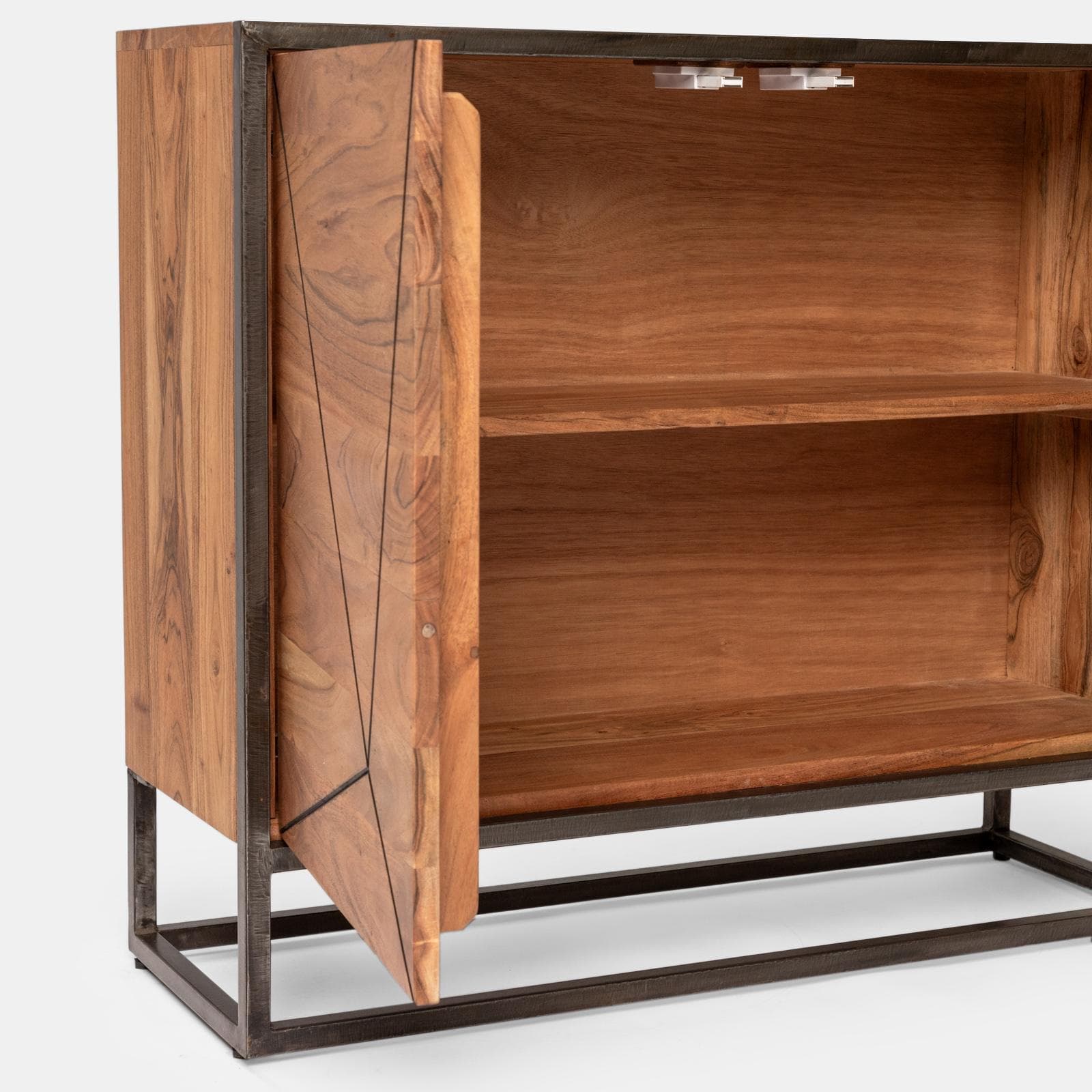 Credenza 88x76h cm in legno di acacia e metallo nero con 2 ante - Freia Acacia
