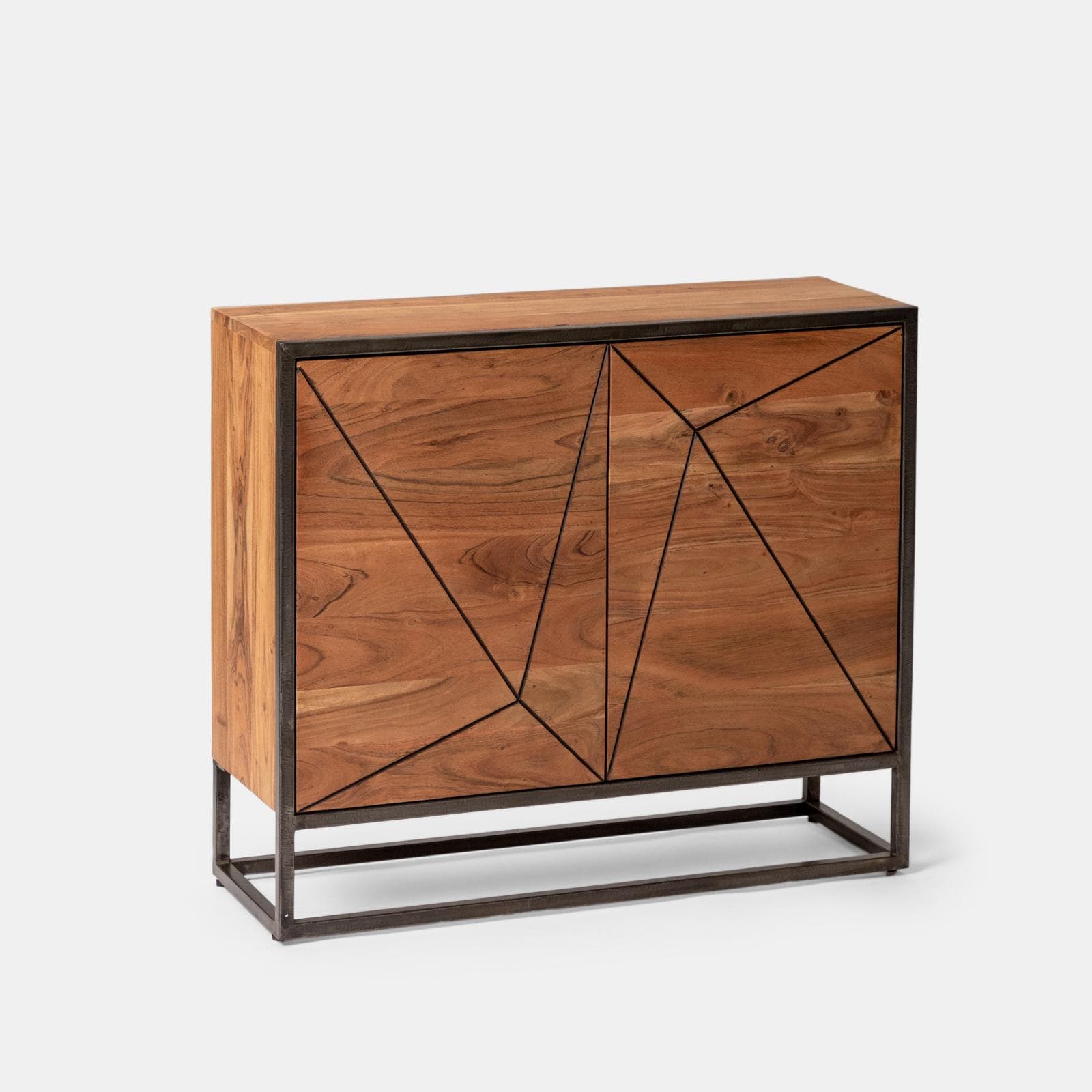 Credenza 88x76h cm in legno di acacia e metallo nero con 2 ante - Freia Acacia