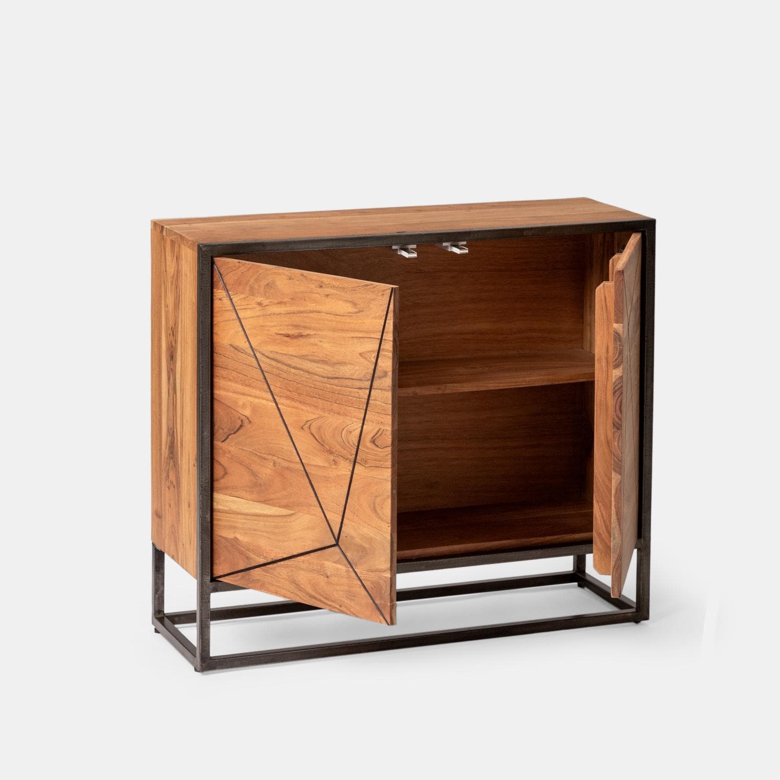 Credenza 88x76h cm in legno di acacia e metallo nero con 2 ante - Freia Acacia