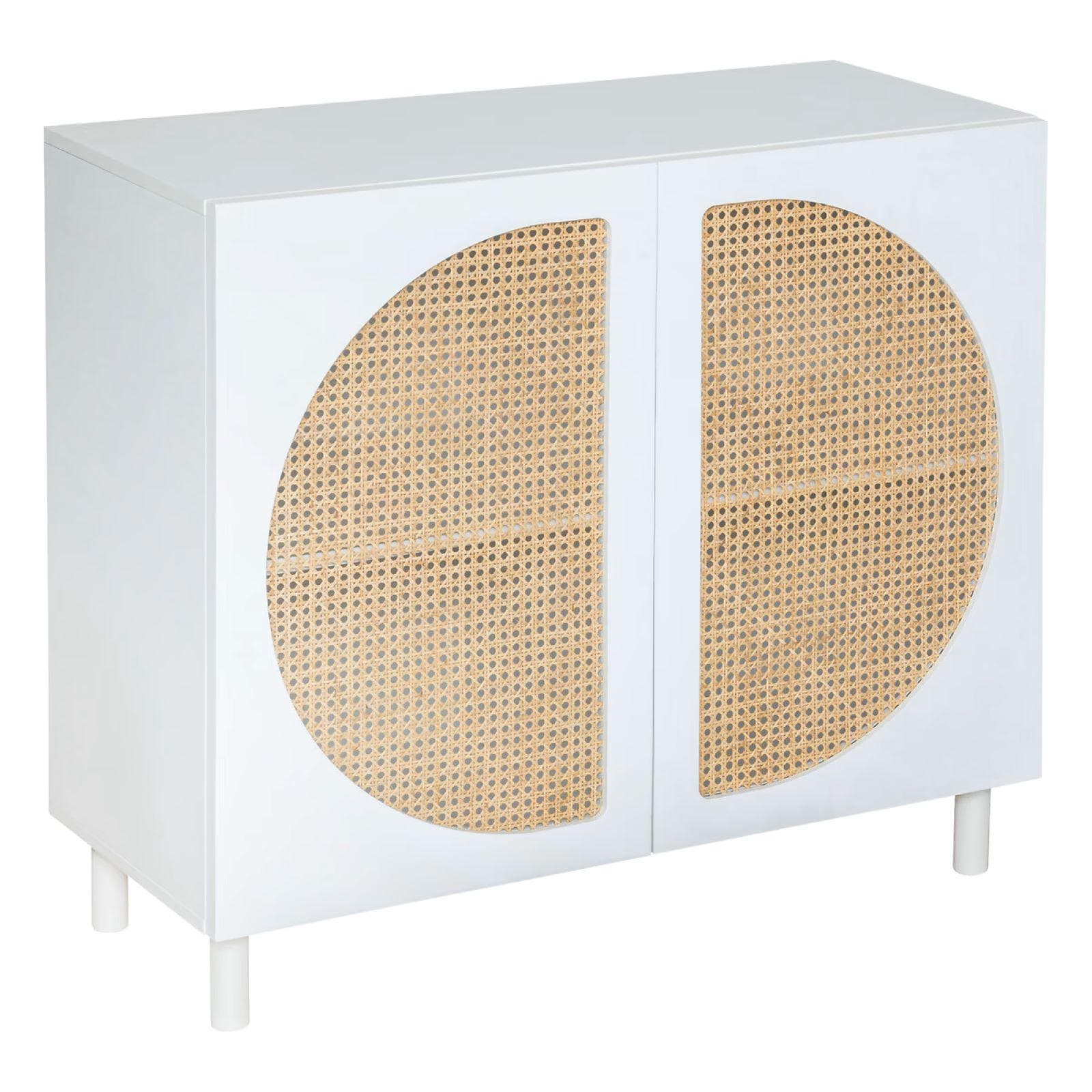 Credenza 94x86h cm in legno bianco con 2 ante in paglia di Vienna - Mendoza
