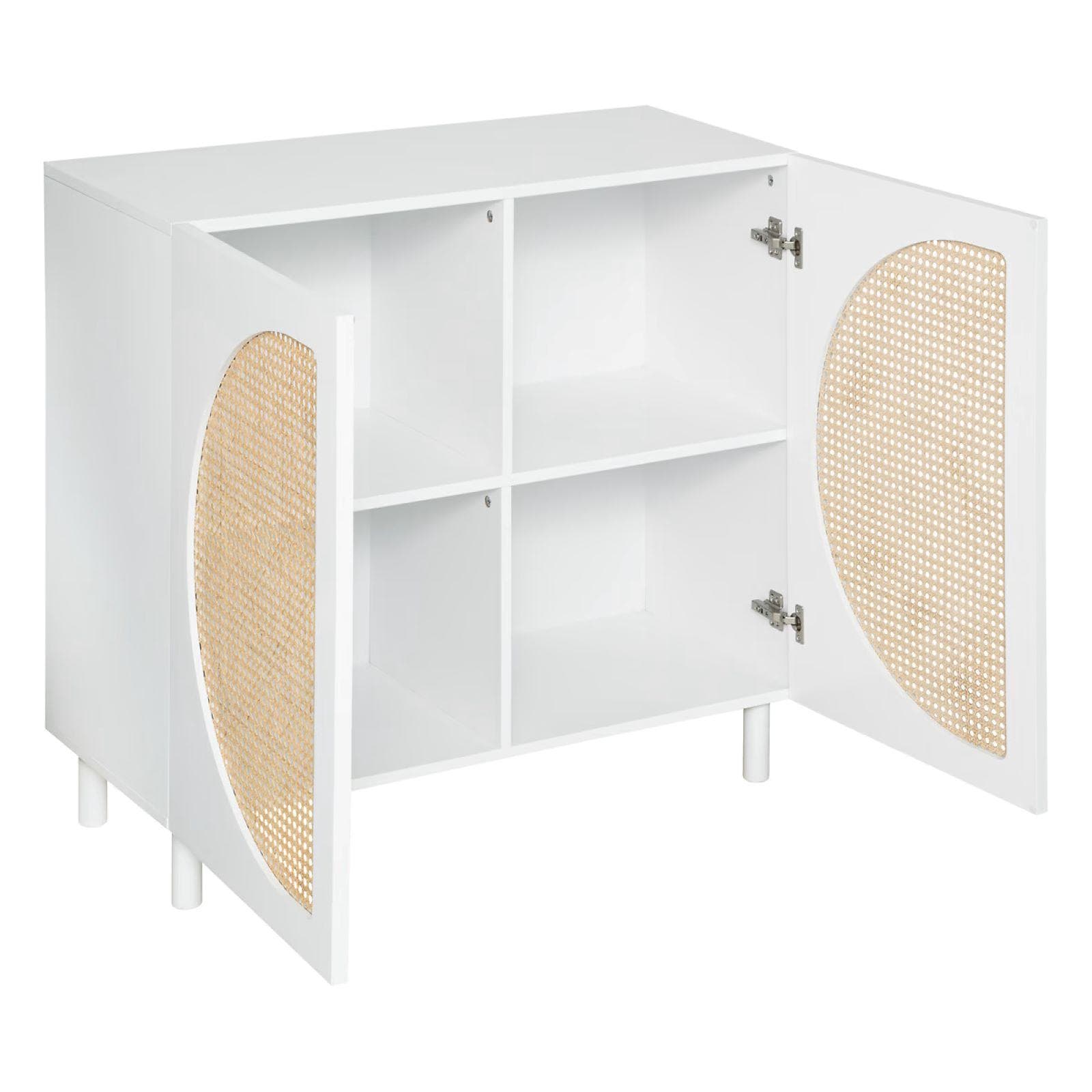 Credenza 94x86h cm in legno bianco con 2 ante in paglia di Vienna - Mendoza