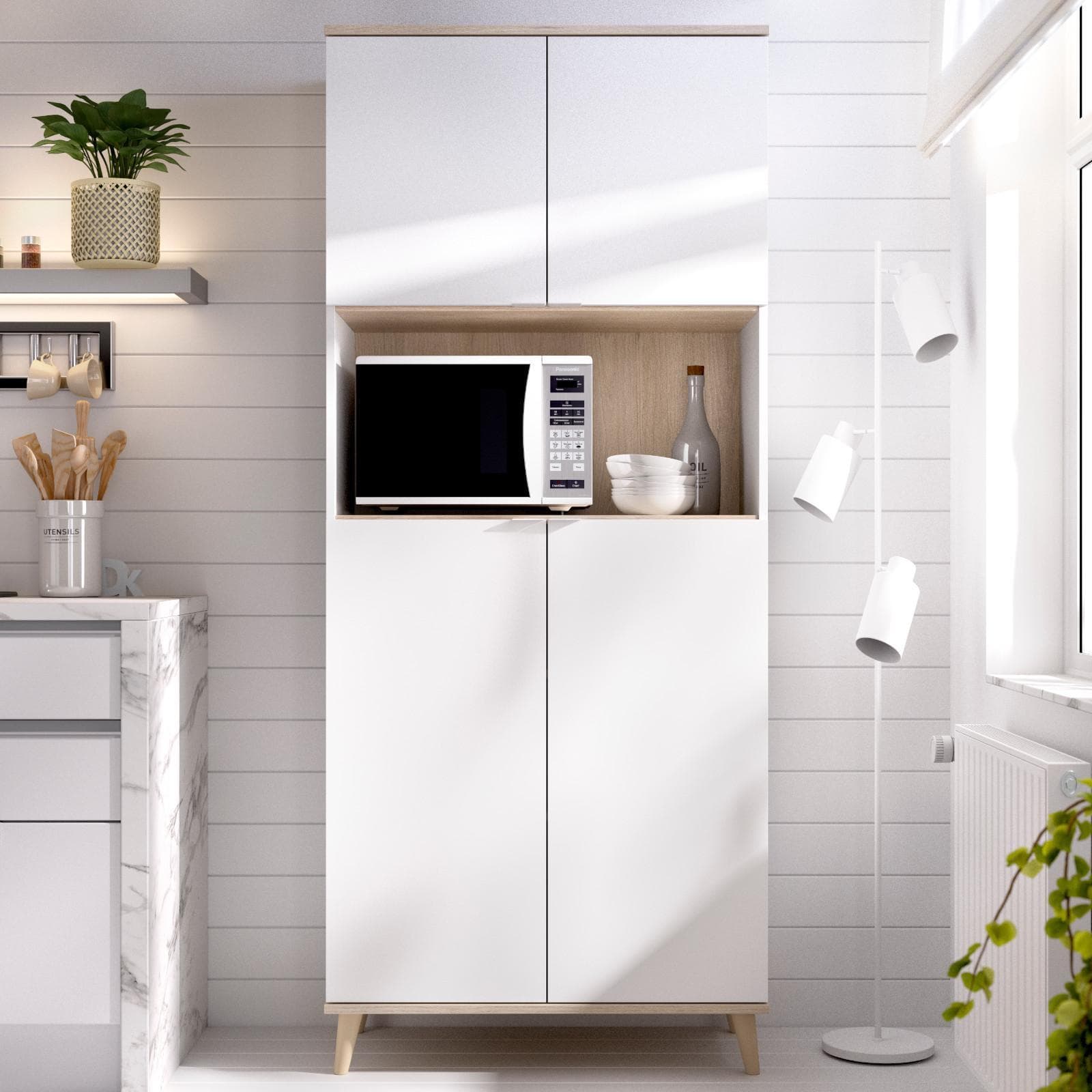 Credenza multiuso 80x189h cm in legno naturale e bianco - Syrio