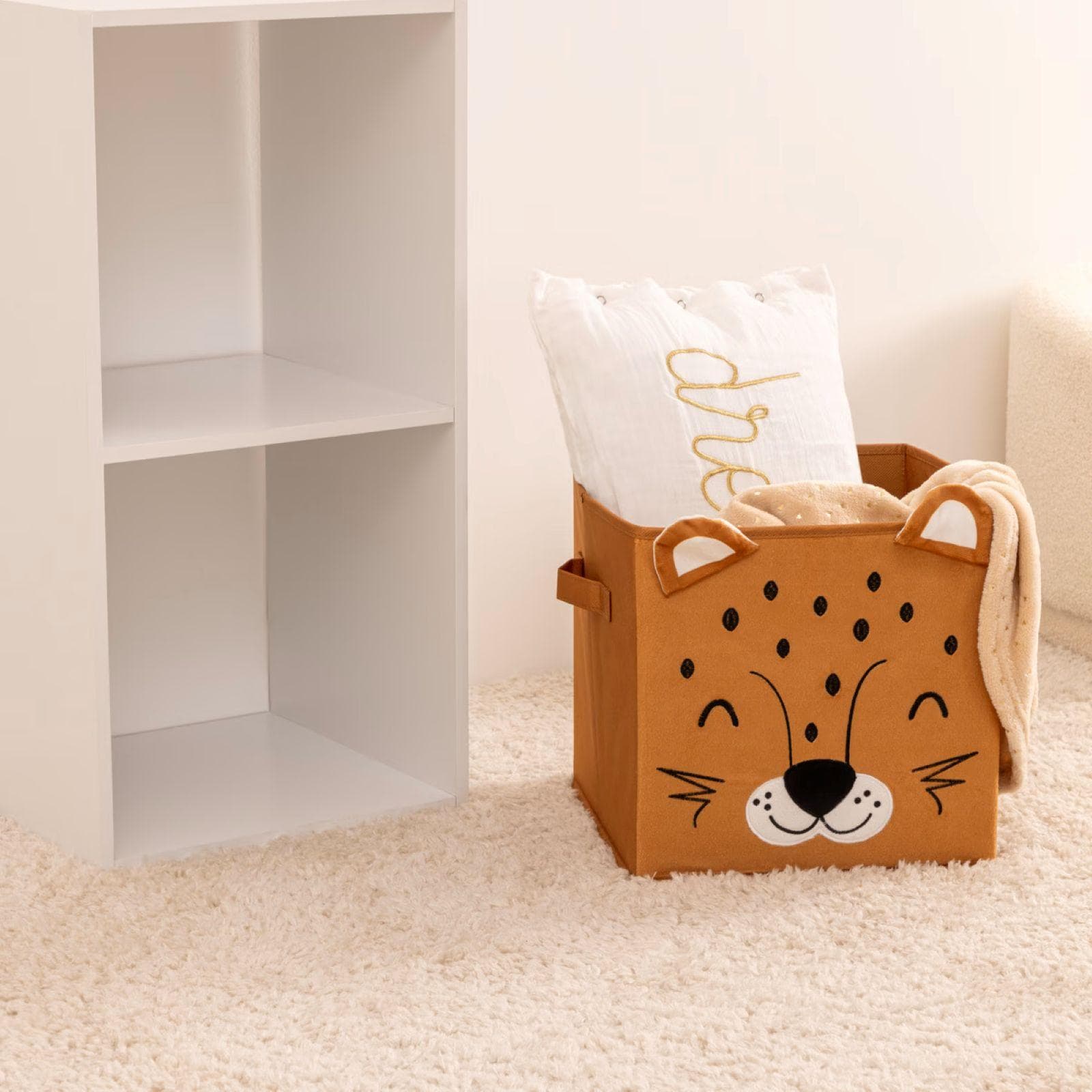 Cubo contenitore 29x29 cm fantasia leopardo in velluto cannella - Kids