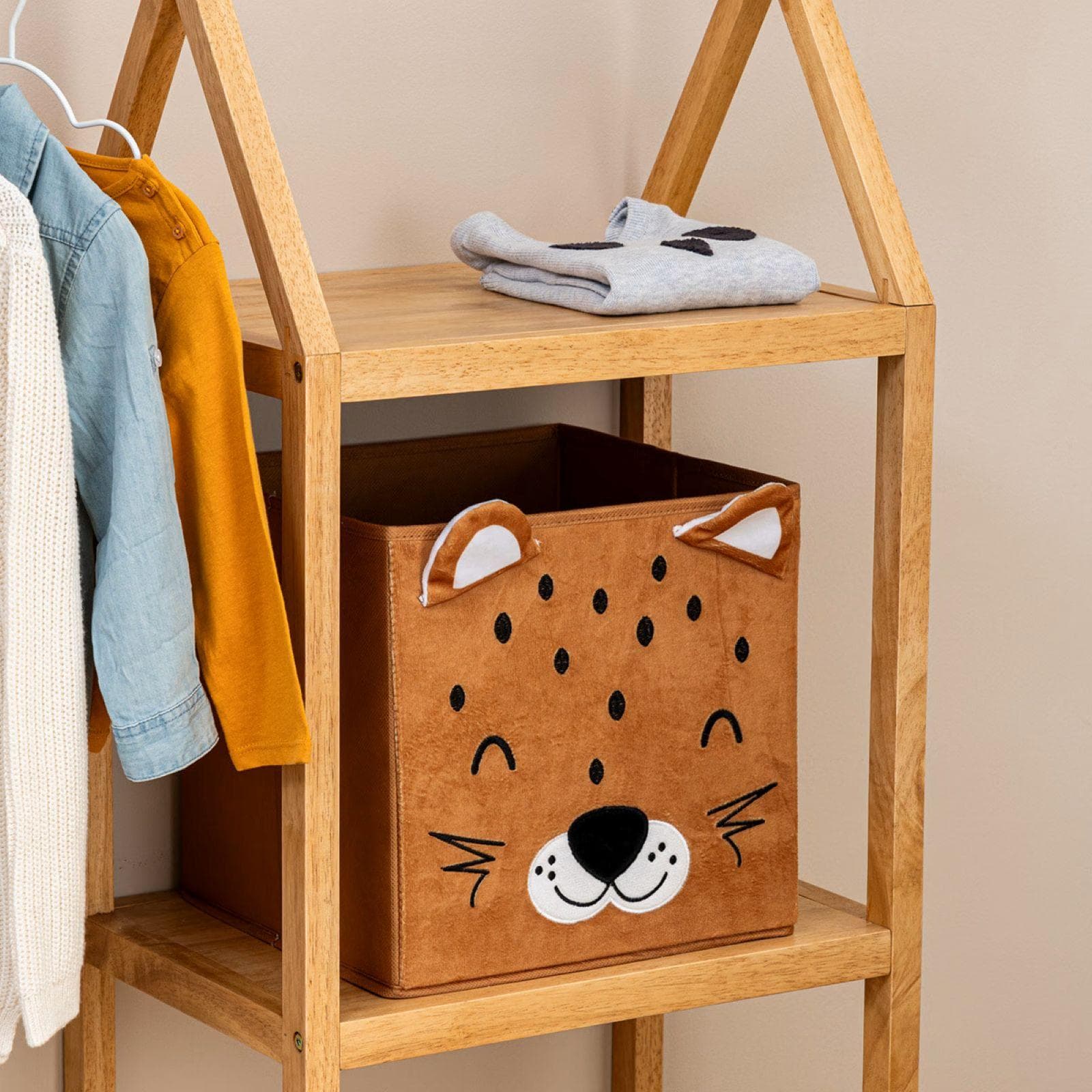 Cubo contenitore 29x29 cm fantasia leopardo in velluto cannella - Kids