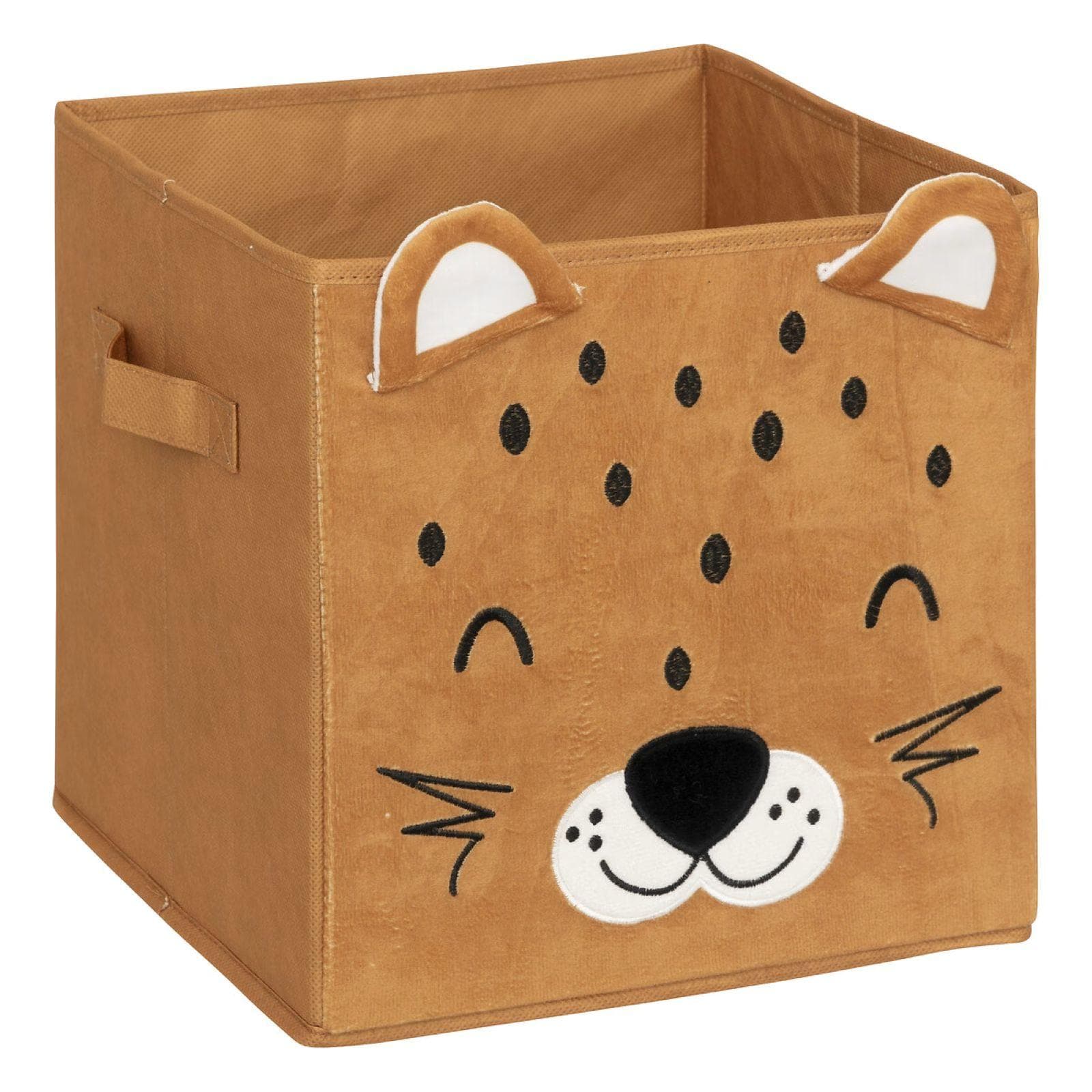 Cubo contenitore 29x29 cm fantasia leopardo in velluto cannella - Kids