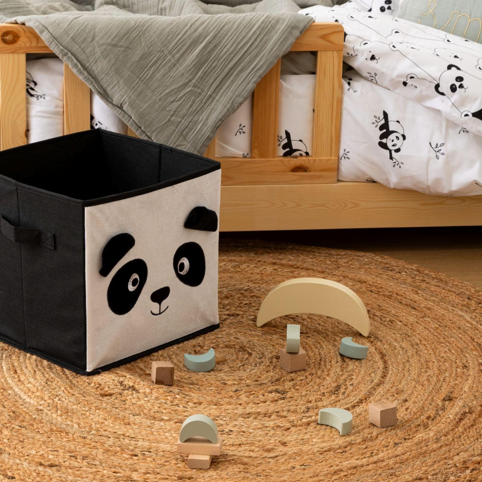 Cubo contenitore 29x29 cm fantasia panda in velluto bianco e nero - Kids