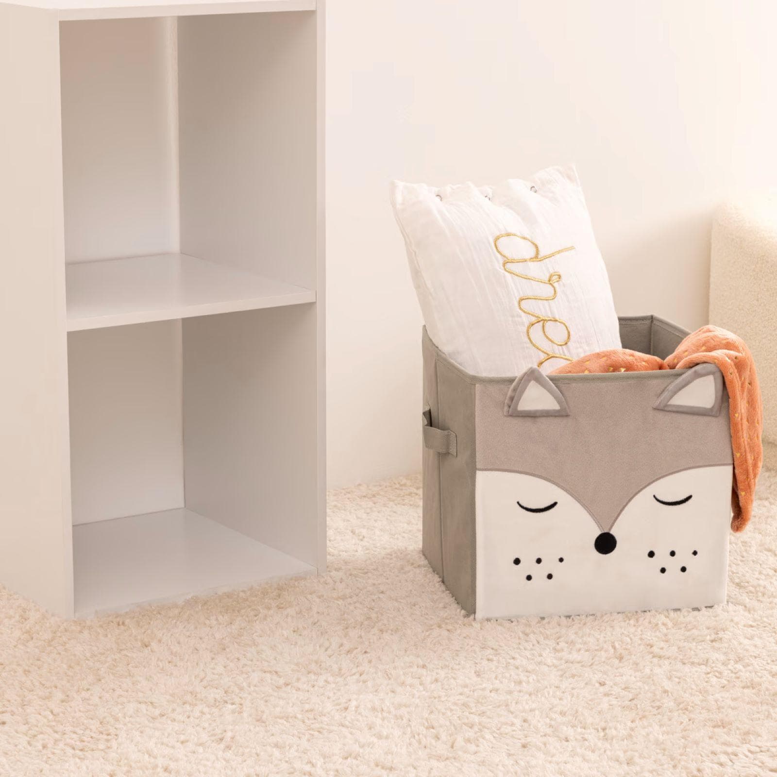 Cubo contenitore 29x29h cm in velluto grigio e bianco - Kids