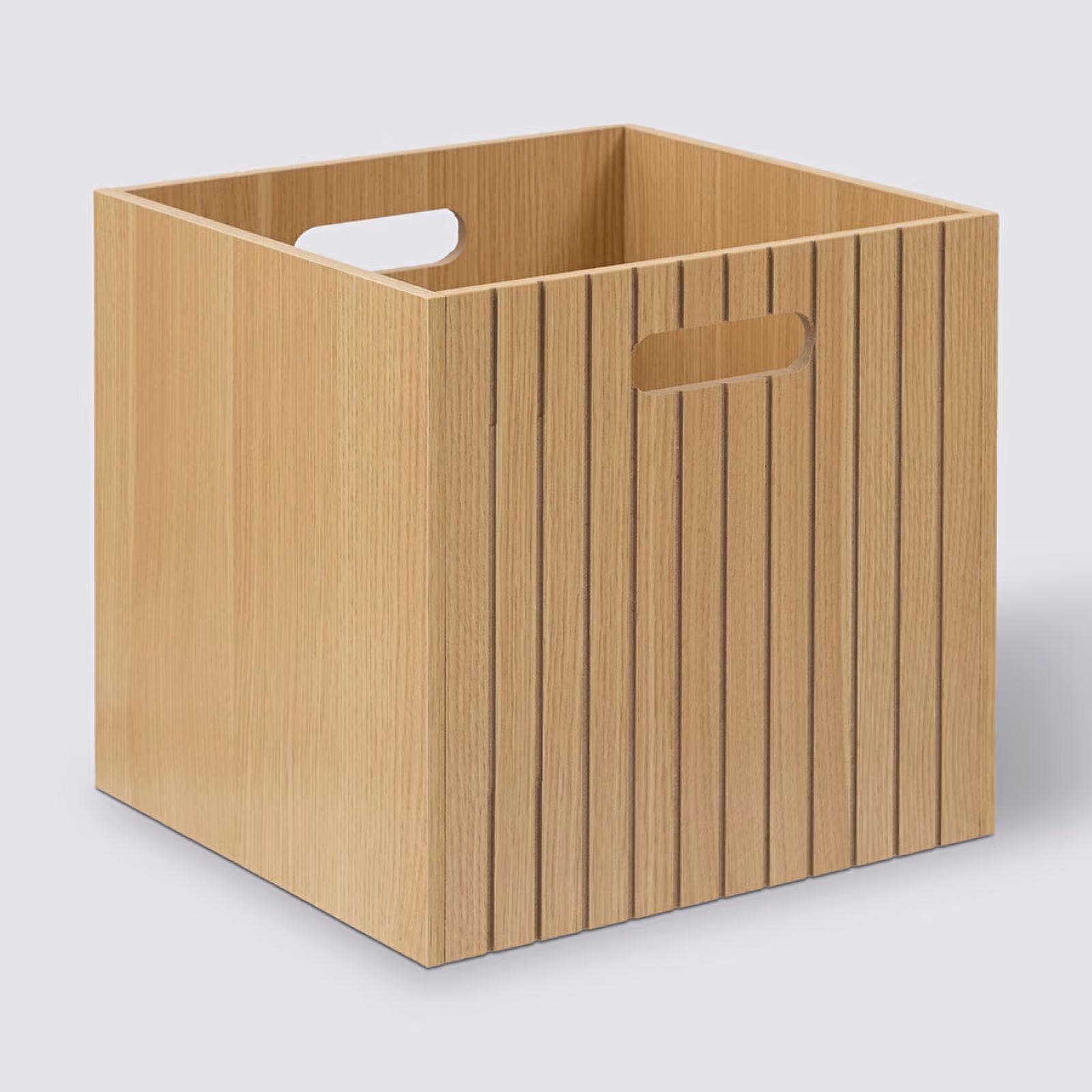 Cubo contenitore 30x30 cm in legno naturale e cannettato con manici - Kloser