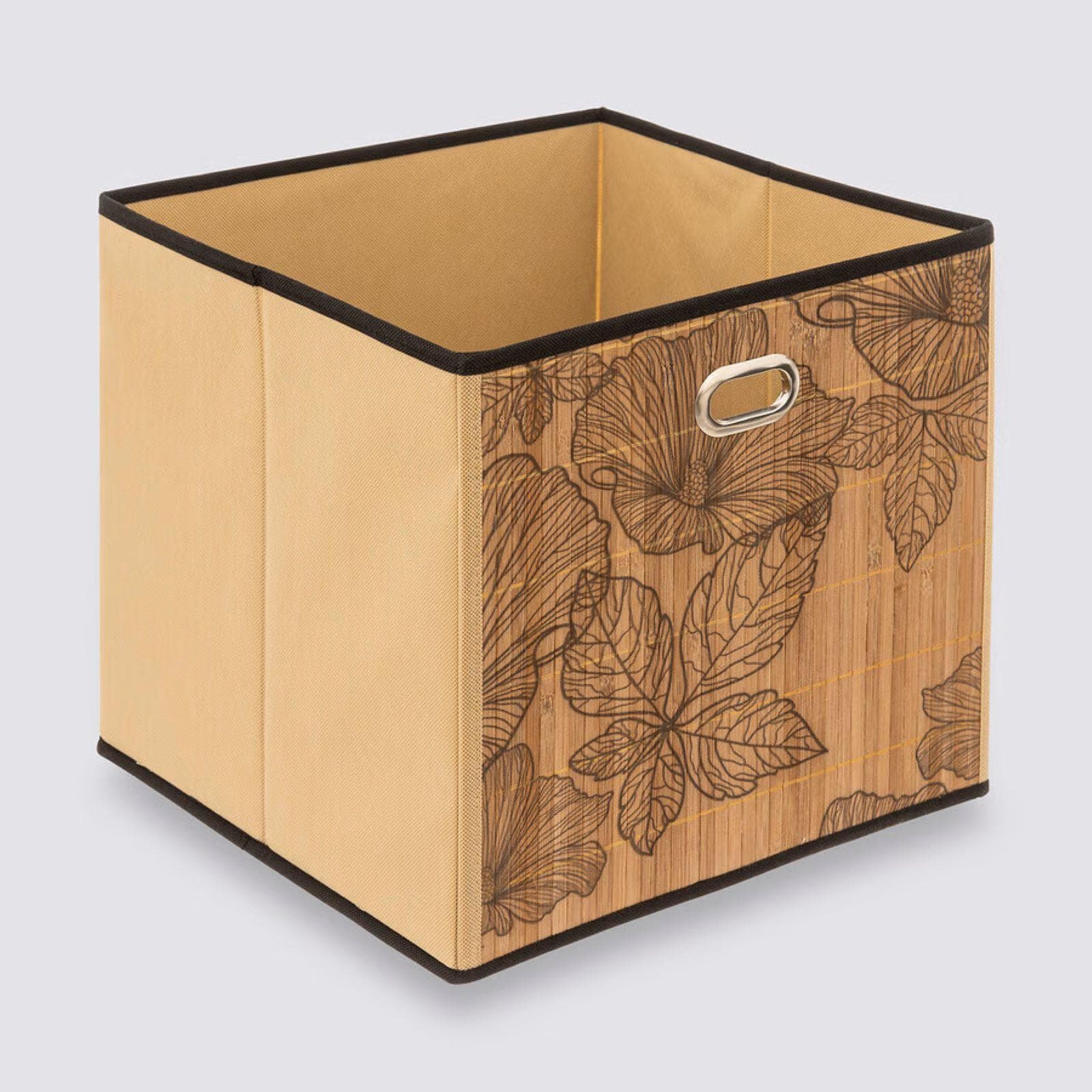 Cubo contenitore 31x31h cm in bambù con fantasia fiori