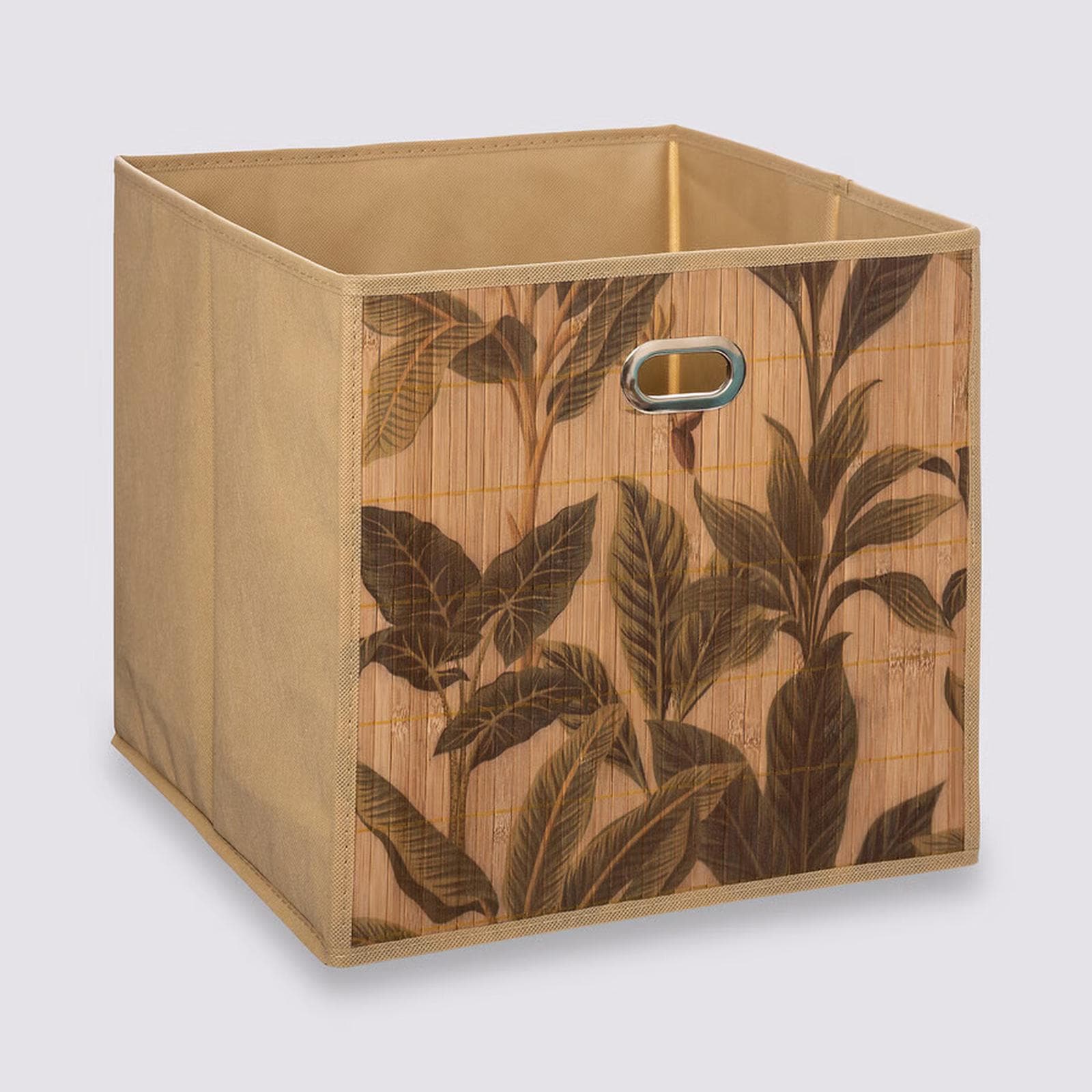 Cubo contenitore 31x31h cm in bambù con fantasia tropicale