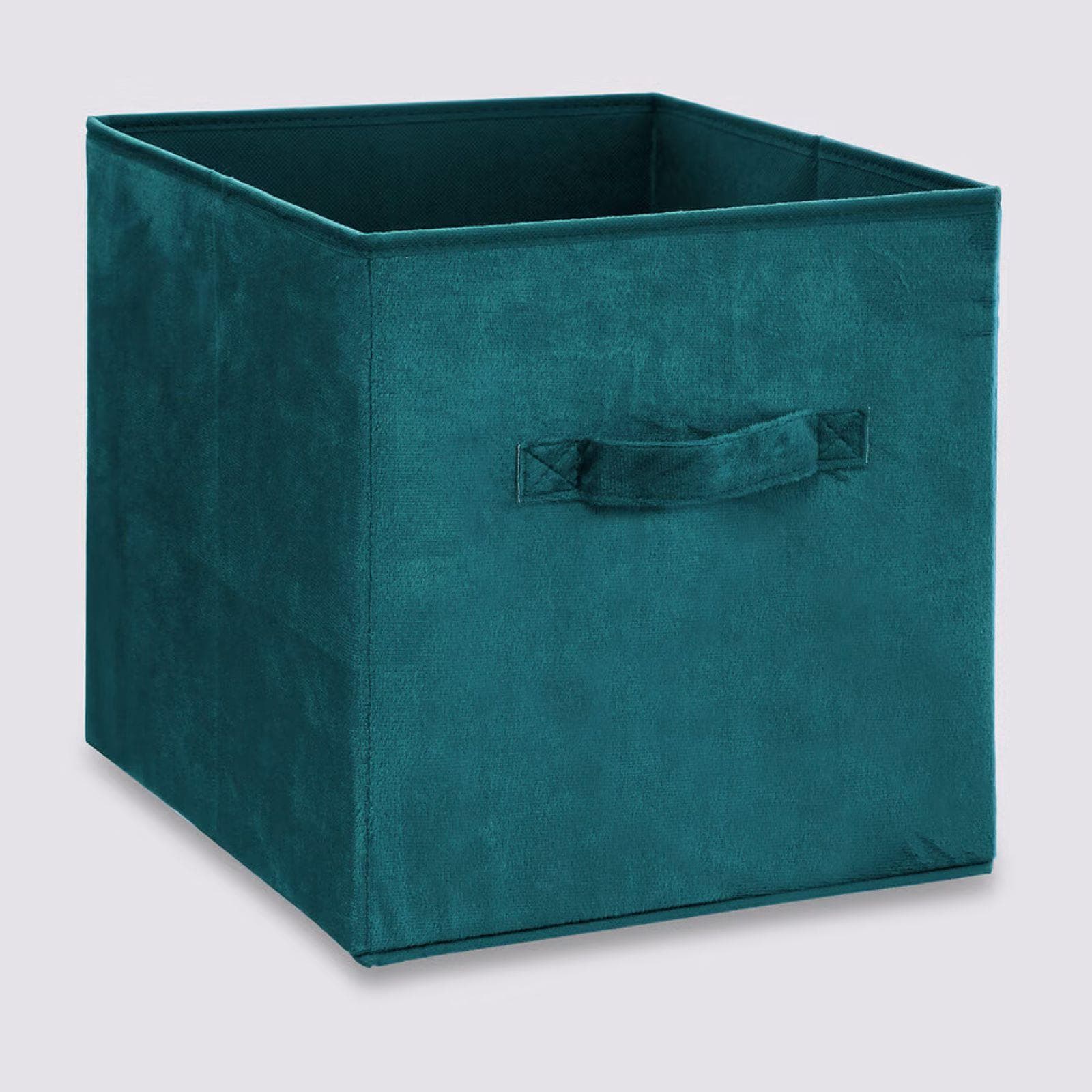 Cubo contenitore 31x31h cm in velluto blu petrolio
