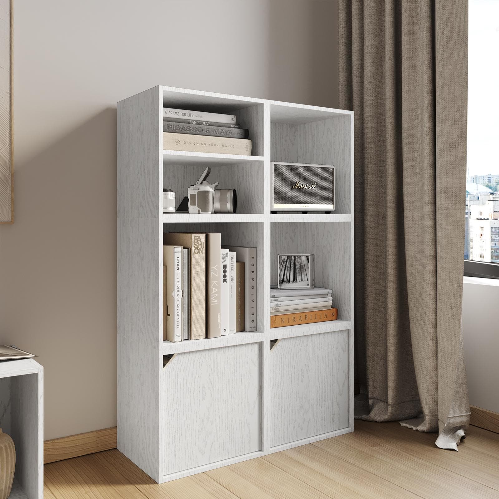 Cubo modulare effetto rovere bianco con mensola - Puzzle