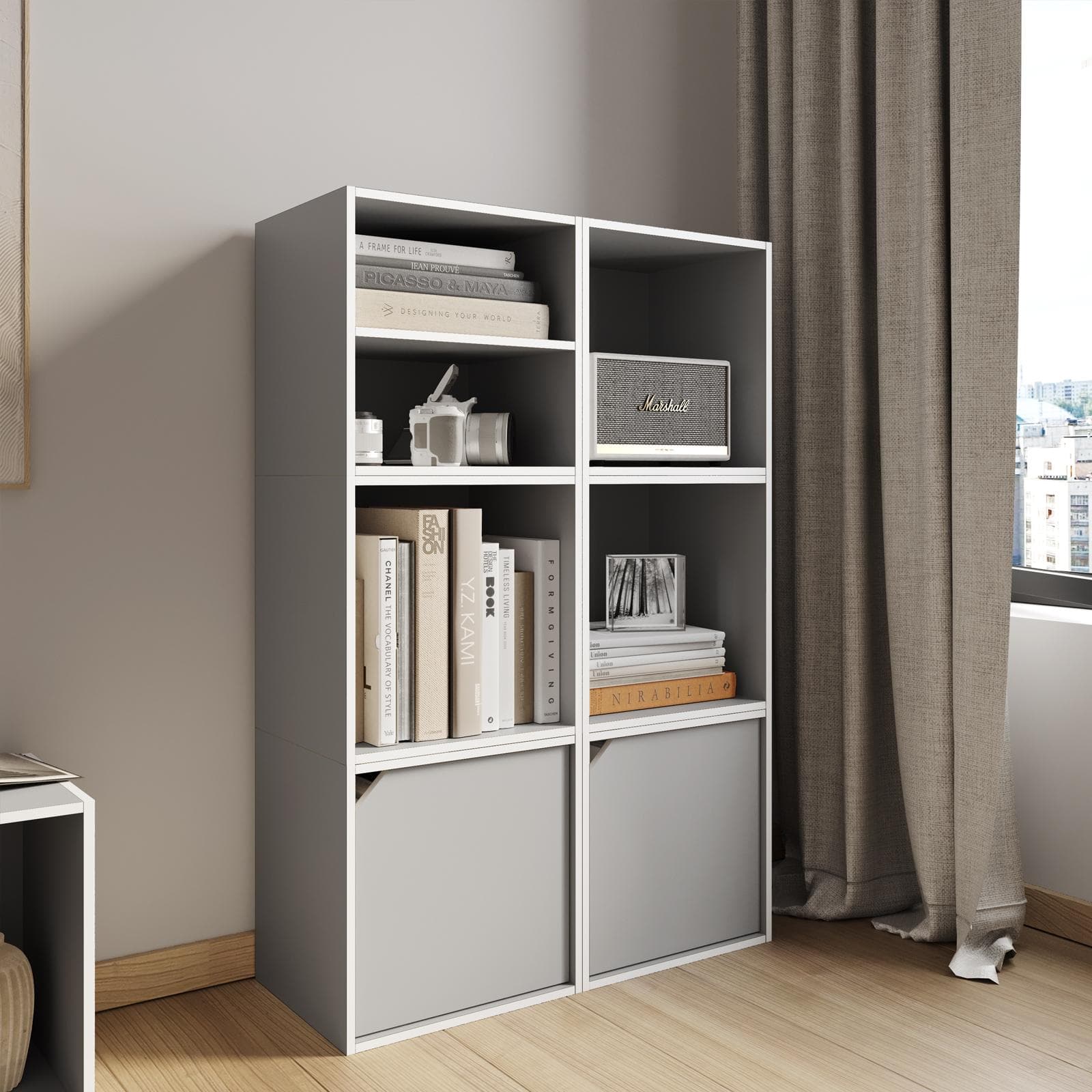 Cubo modulare con mensola grigio chiaro - Puzzle