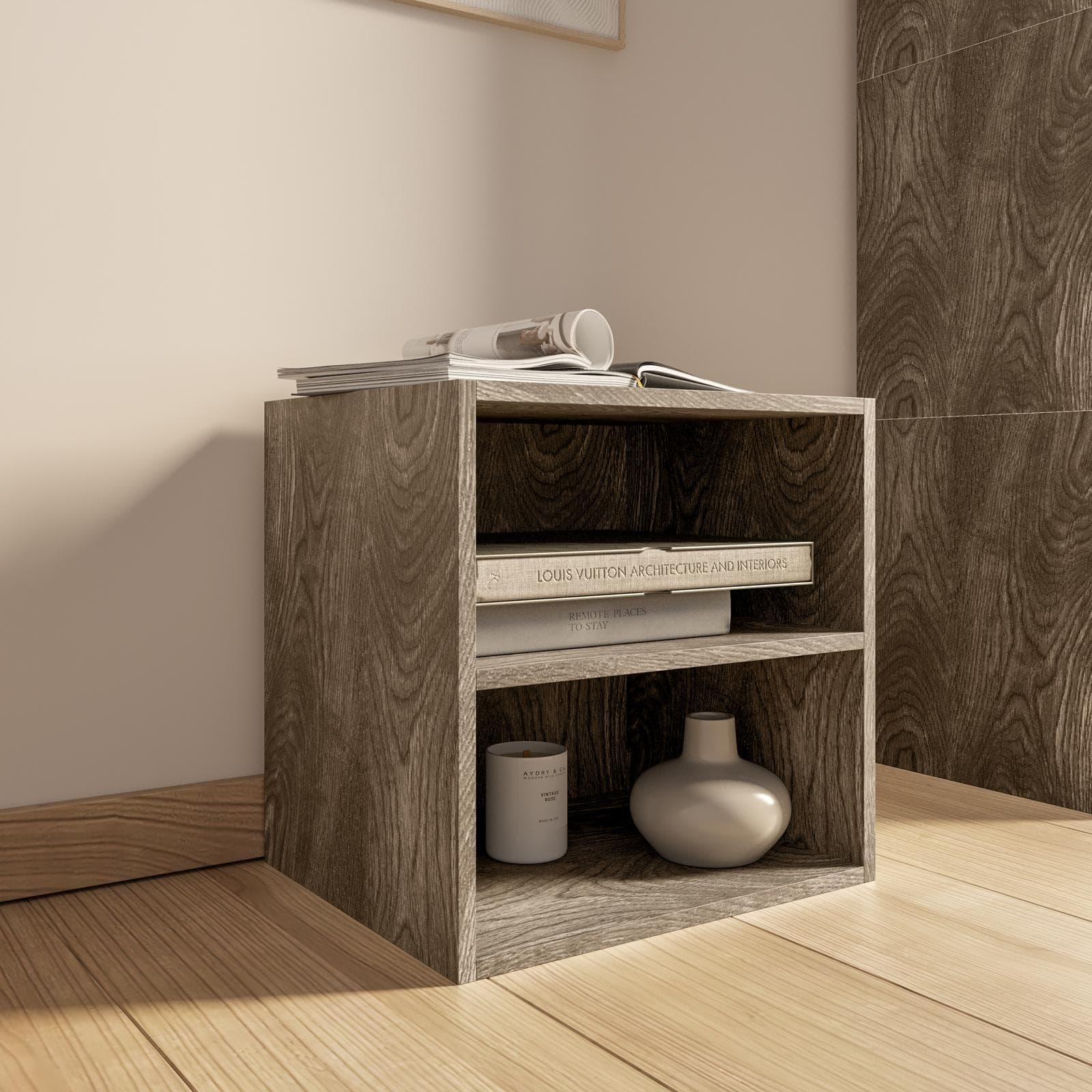 Cubo modulare grigio effetto legno con mensola - Puzzle