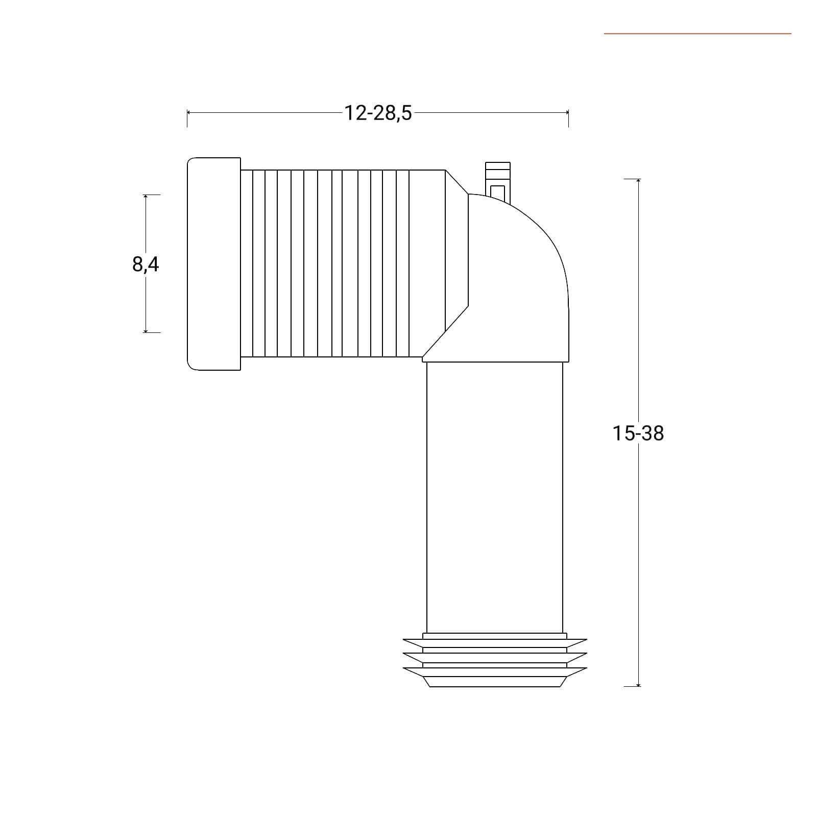 Curva tecnica per vaso traslato con scarico a terra da 6 a 15 cm