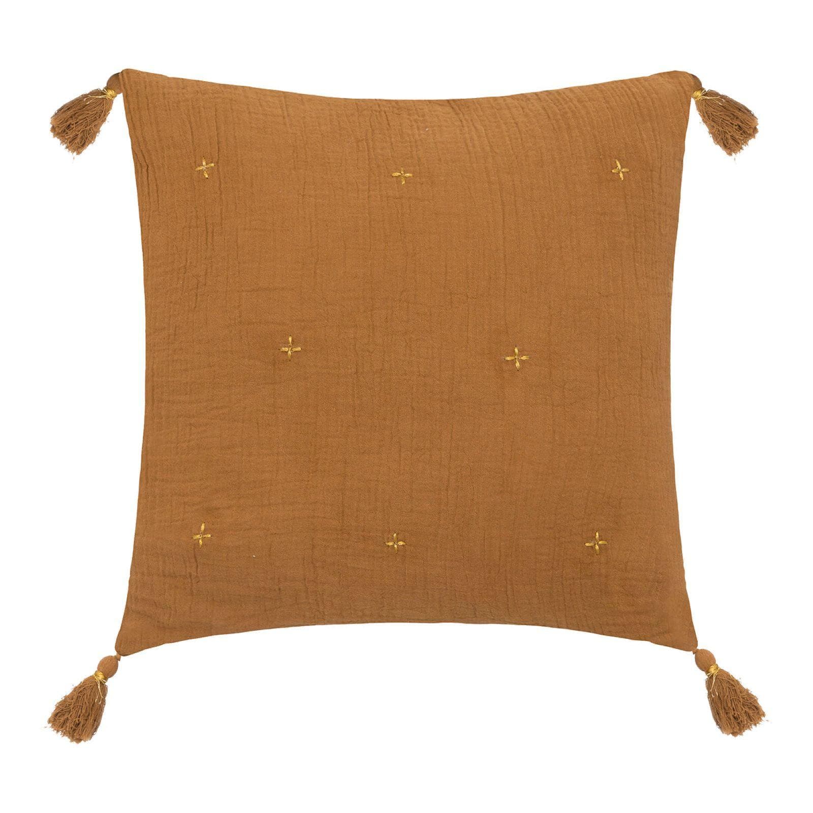 Cuscino 40x40 cm in cotone cannella ricamato con stelle