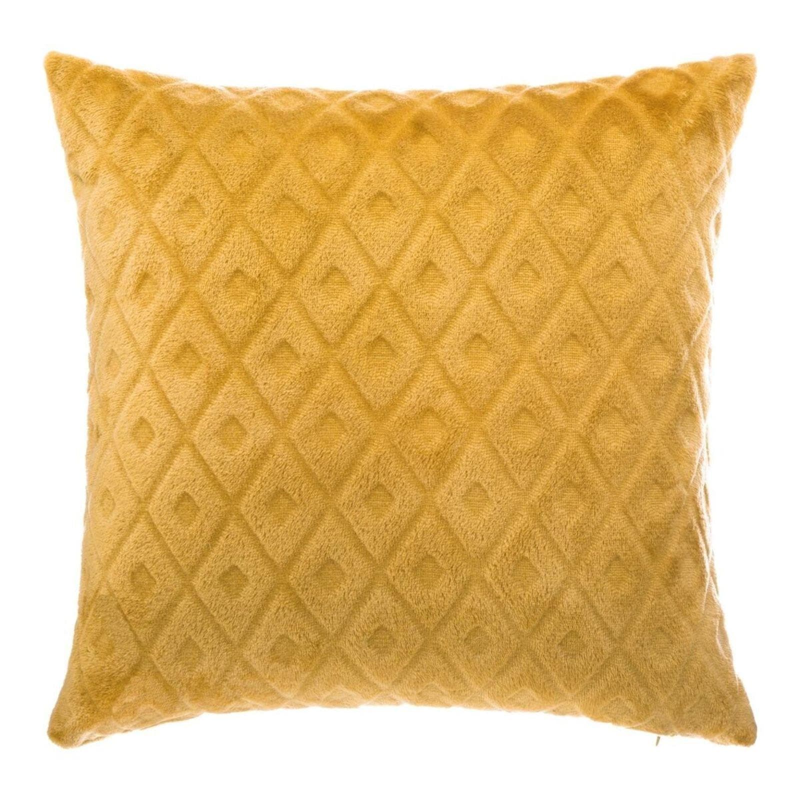 Cuscino 40x40 cm in velluto con motivo geometrico in rilievo ocra