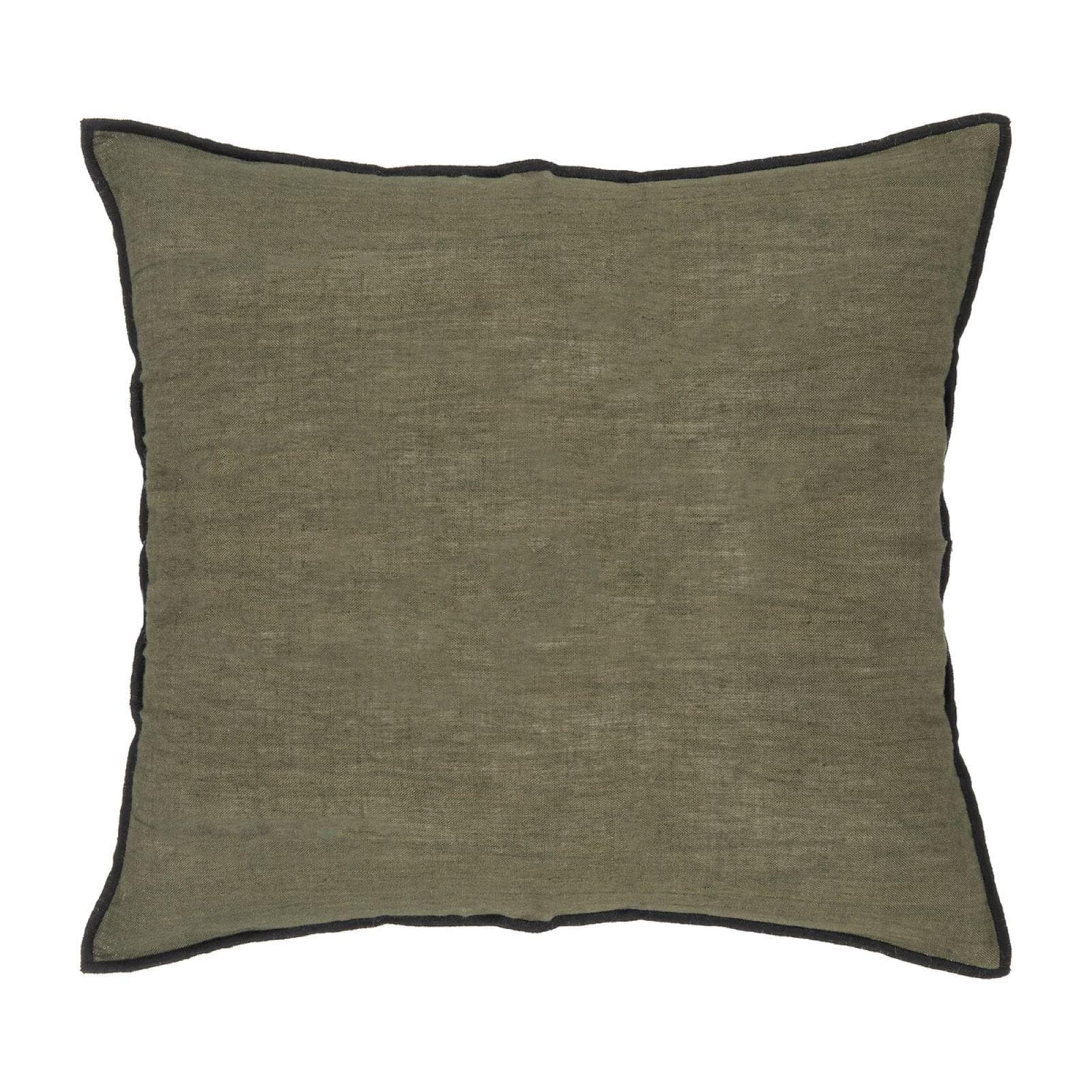 Cuscino 45x45 cm sfoderabile in lino e cotone verde scuro - Elira