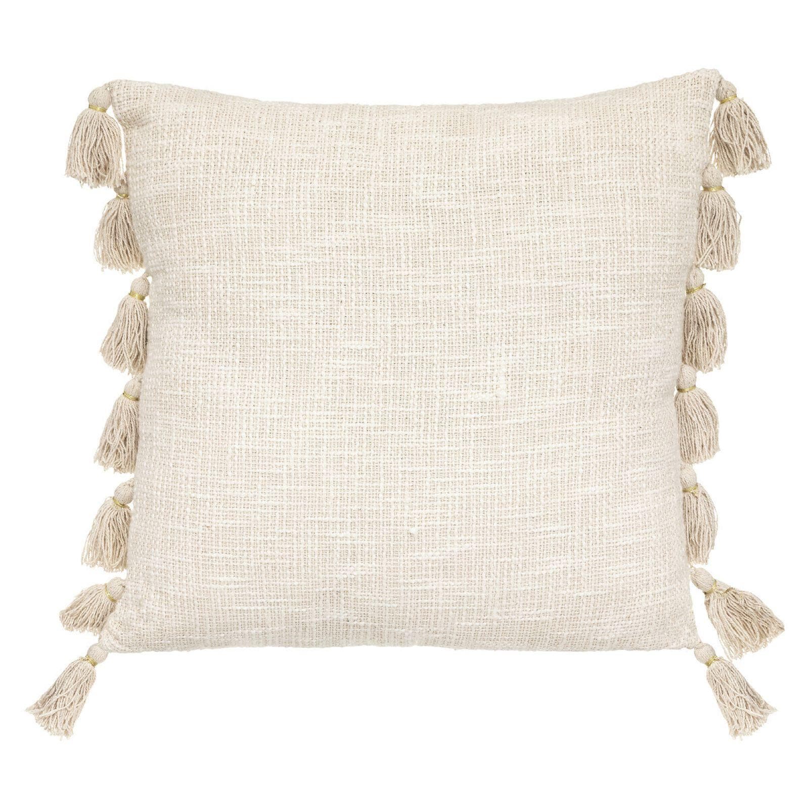 Cuscino 50x50 cm sfoderabile in cotone con pompon beige