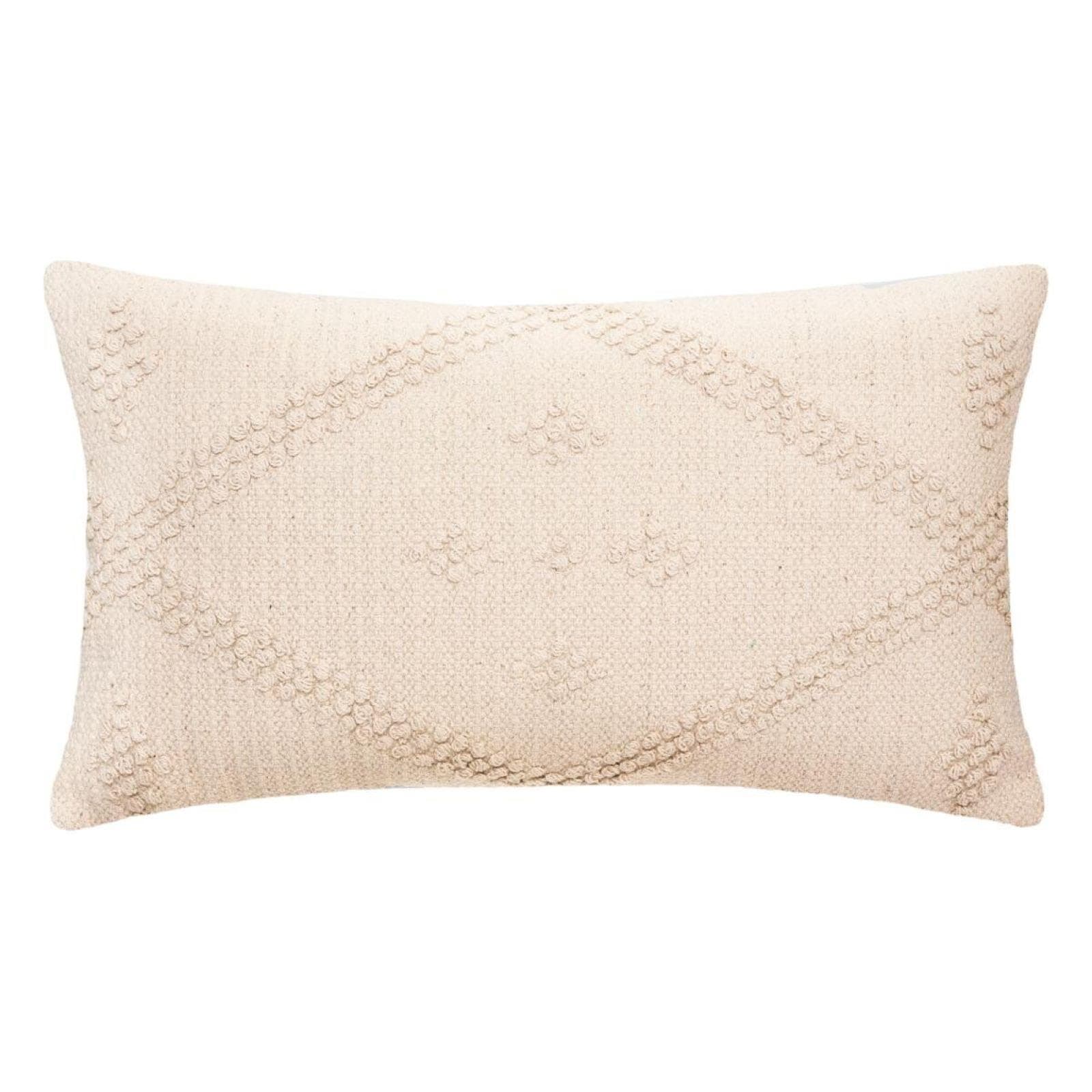 Cuscino 58x38 cm sfoderabile in cotone beige con motivo in rilievo