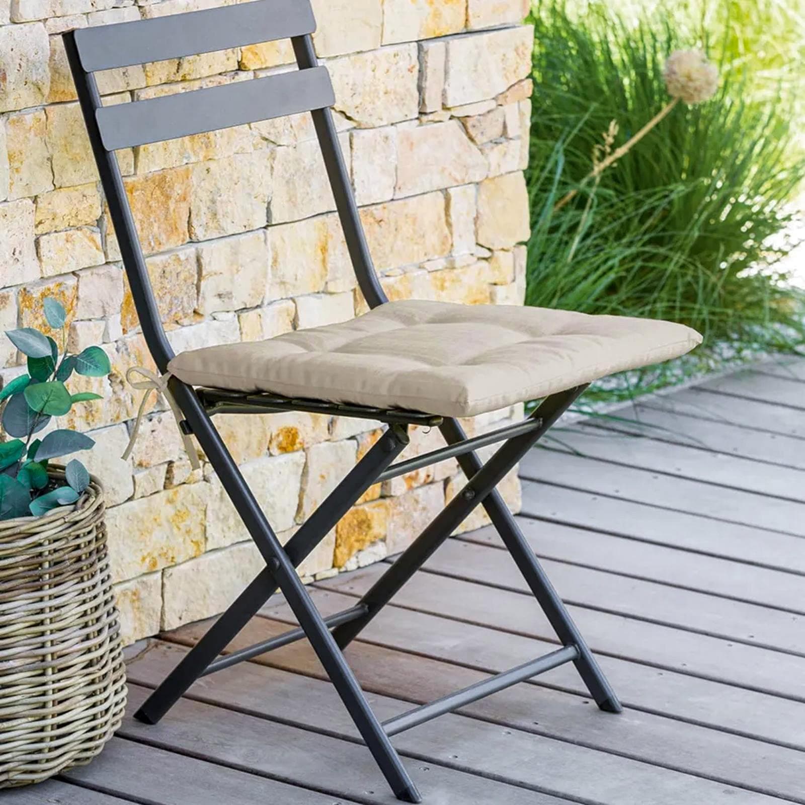 Cuscino con lacci per sedia 40x40 cm in poliestere trapuntato beige - Bangkok
