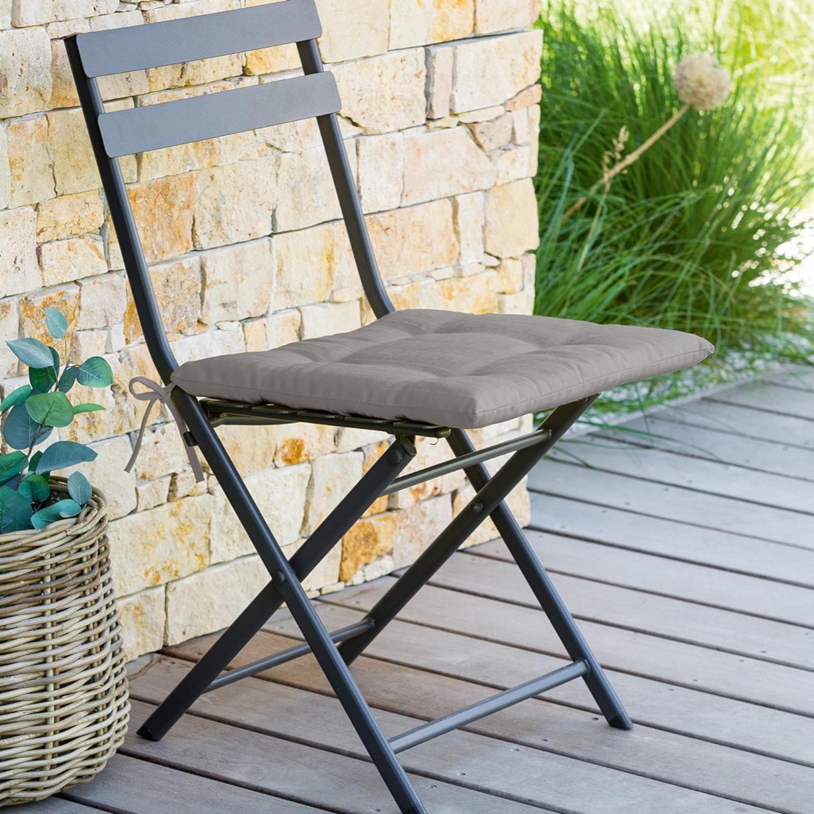 Cuscino con lacci per sedia 40x40 cm in poliestere trapuntato grigio scuro - Bangkok
