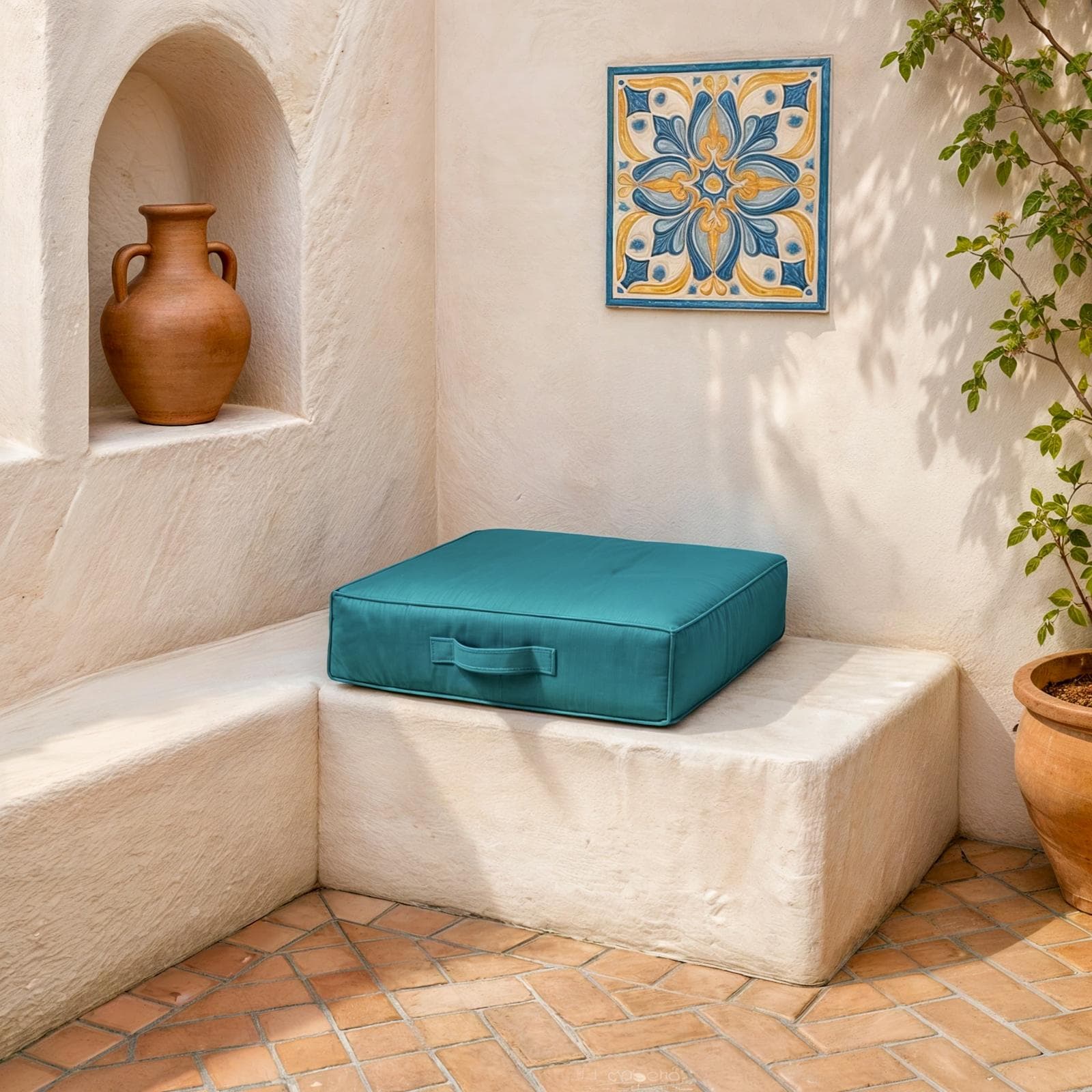 Cuscino da pavimento 45x45 cm per esterni in poliestere blu pavone - Bangkok
