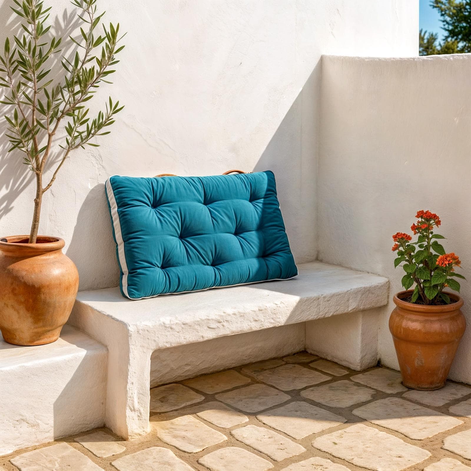 Cuscino da pavimento per esterno 120x80 cm in poliestere blu pavone con maniglia - Amleto