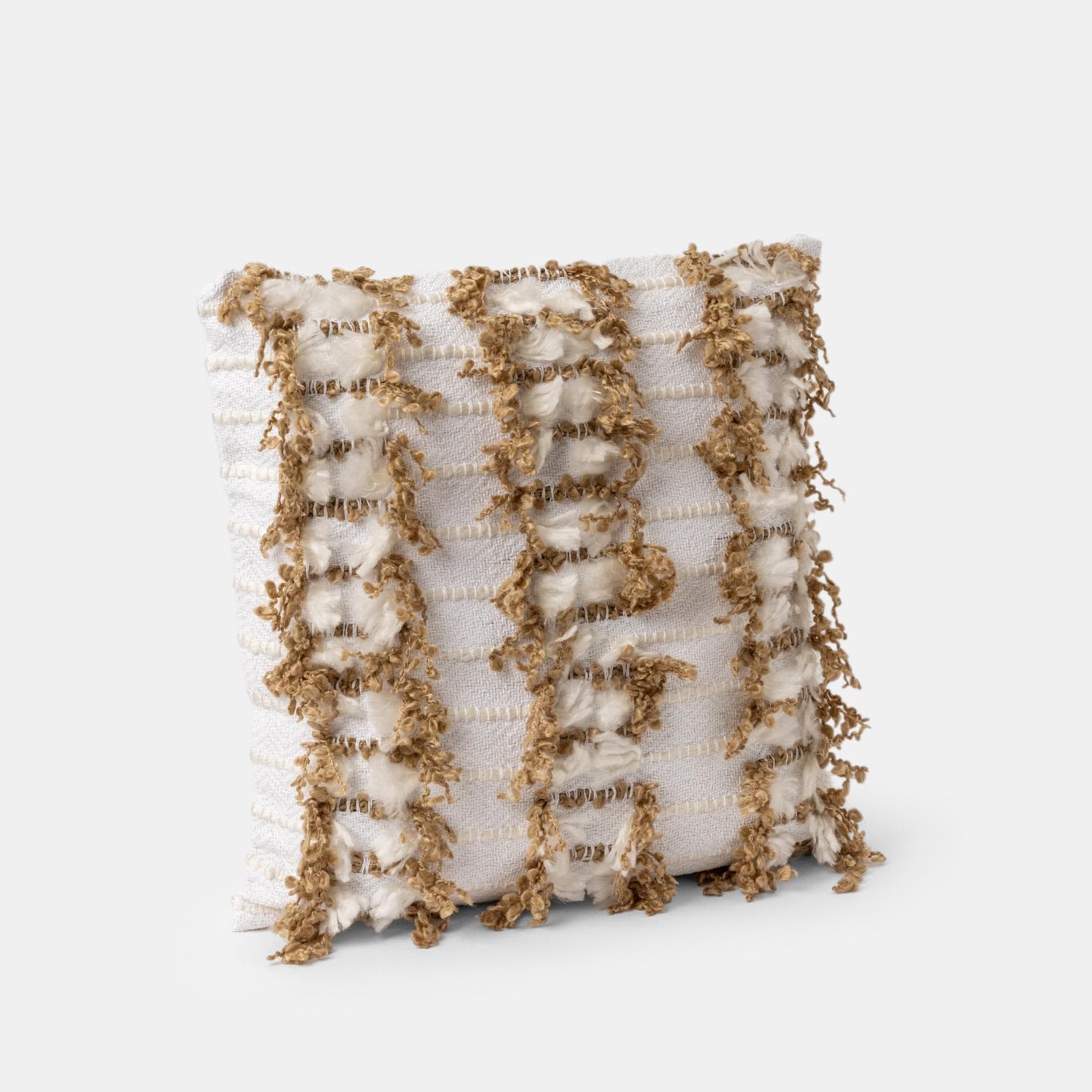 Cuscino sfoderabile 45x45 cm bianco e beige in cotone con piume