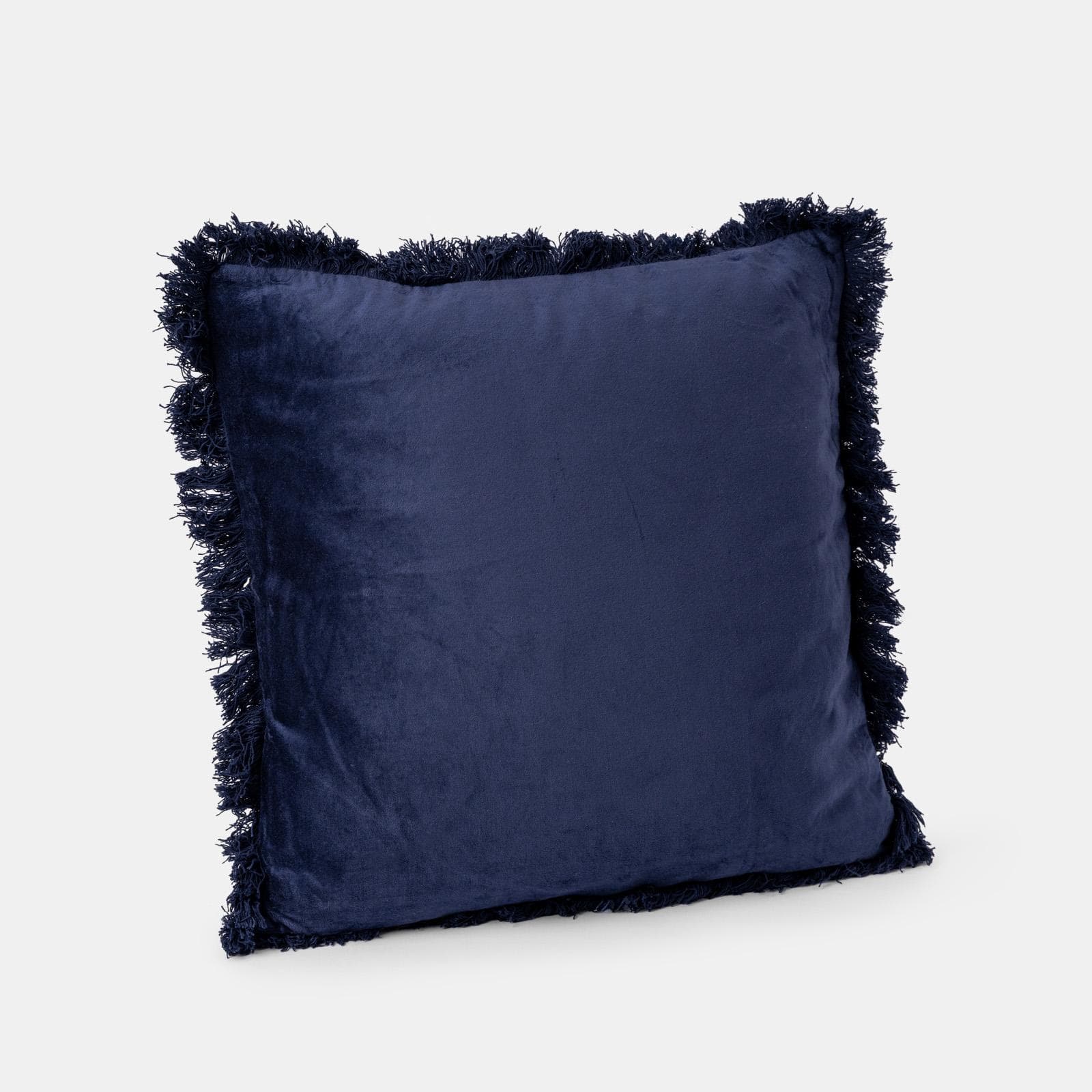 Cuscino sfoderabile 45x45 cm in tessuto blu con bordo sfrangiato