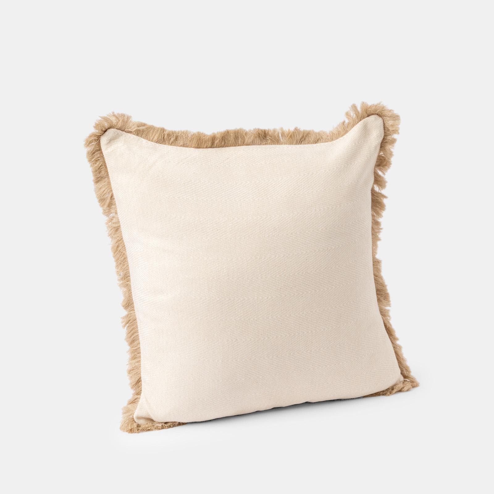 Cuscino sfoderabile 45x45 cm in tessuto crema con bordo sfrangiato