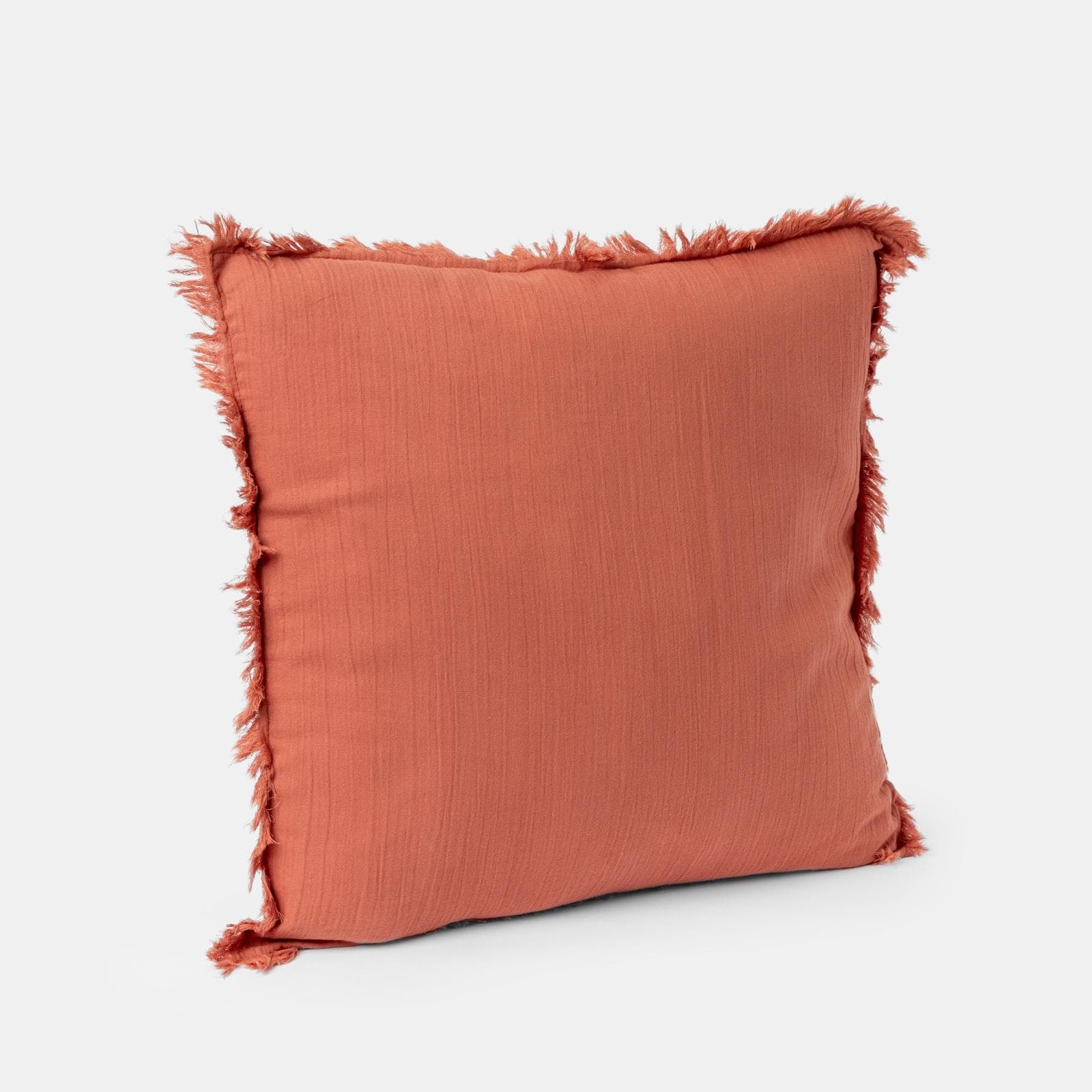 Cuscino sfoderabile 45x45 cm terracotta in cotone mussolina con frange