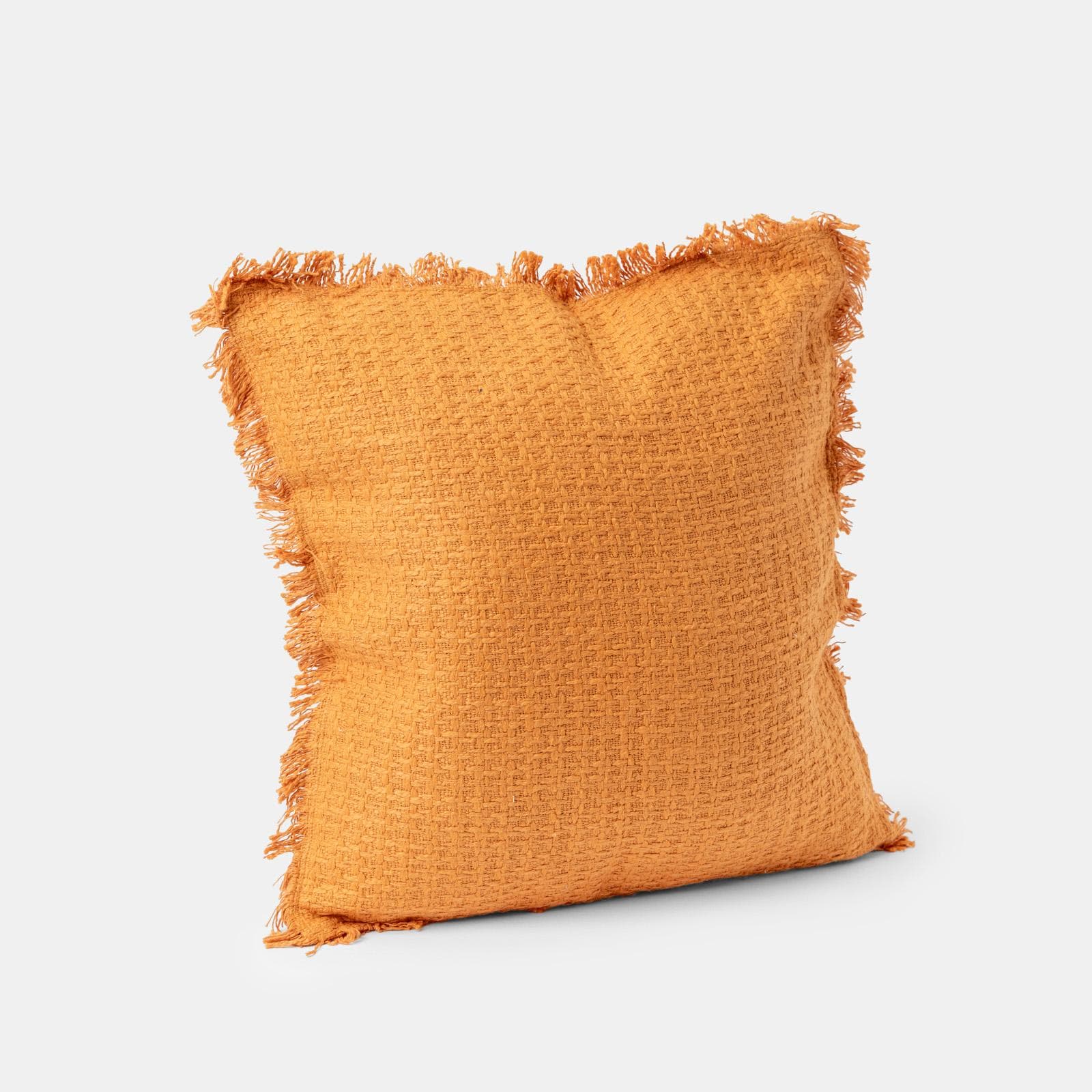 Cuscino sfoderabile 45x45 cm in cotone senape con frange
