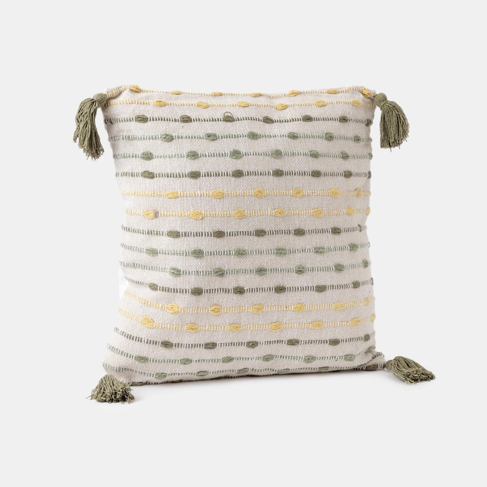 Cuscino sfoderabile 45x45 naturale in cotone con nappine verdi