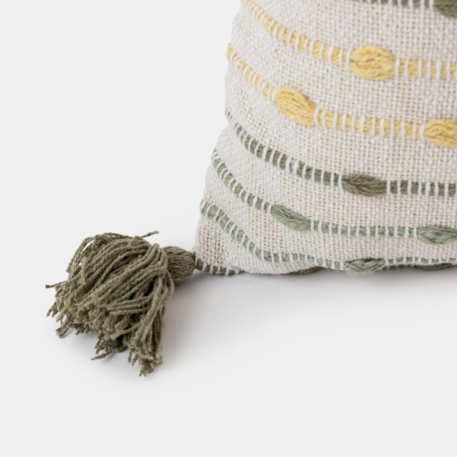 Cuscino sfoderabile 45x45 naturale in cotone con nappine verdi