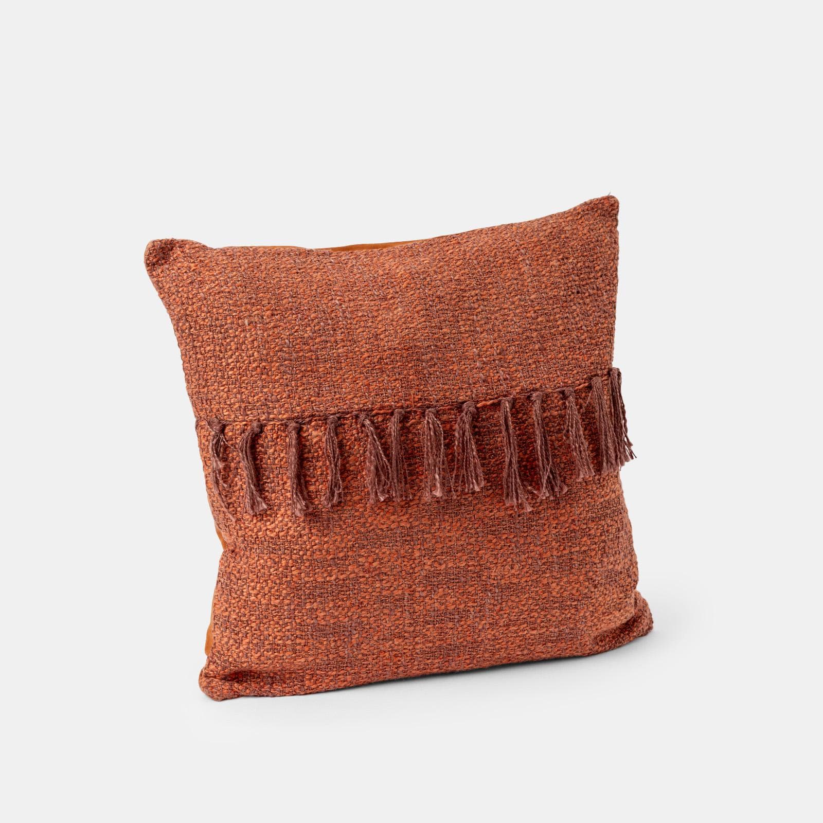 Cuscino sfoderabile 45x45 cm terracotta in cotone con nappine