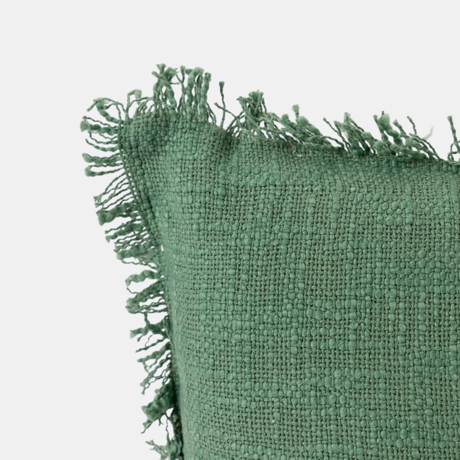 Cuscino sfoderabile 45x45 verde in bouclé con frange