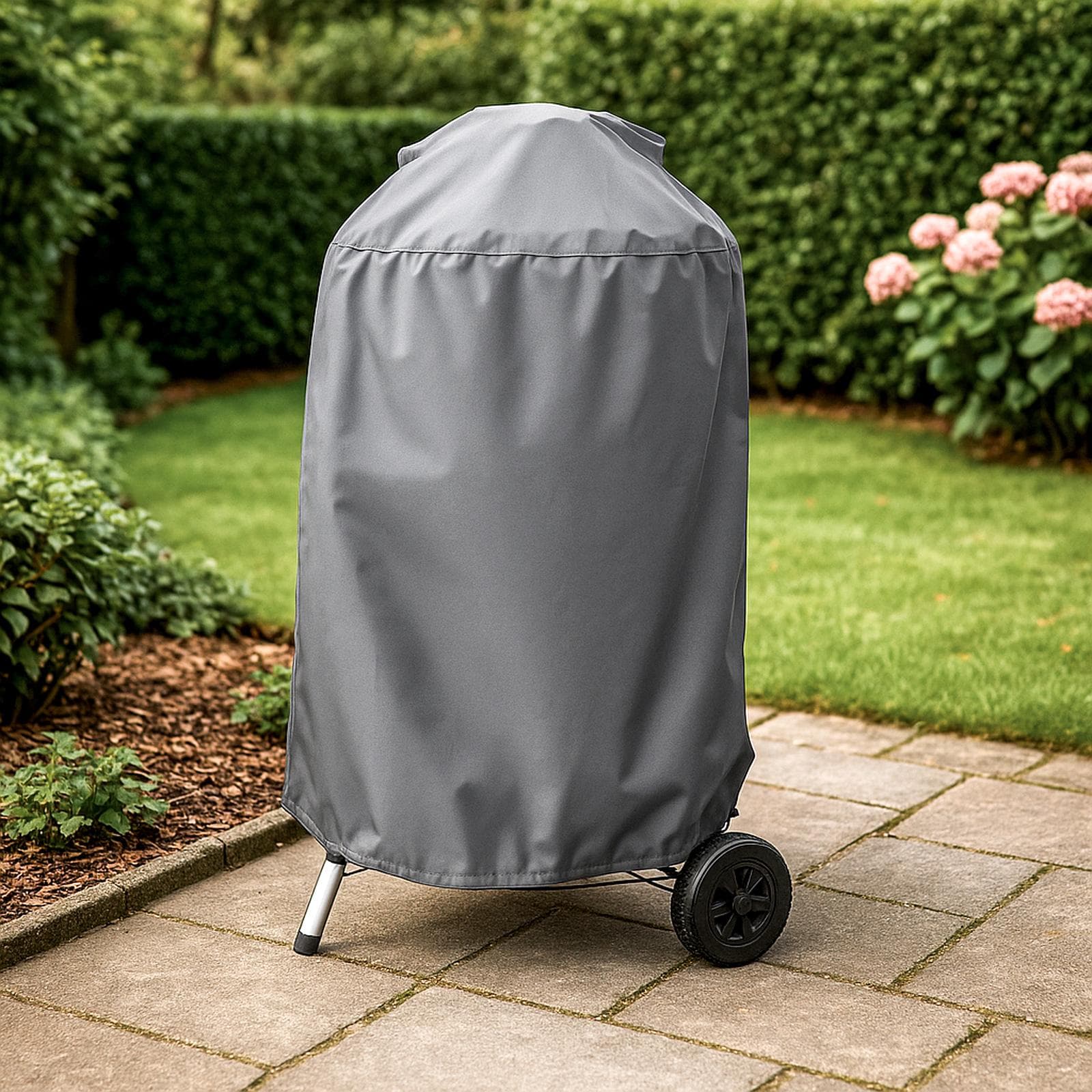 Copertura protettiva per barbecue rotondo in poliestere idrorepellente antracite 80x100h cm con coulisse regolabile - Wakanda